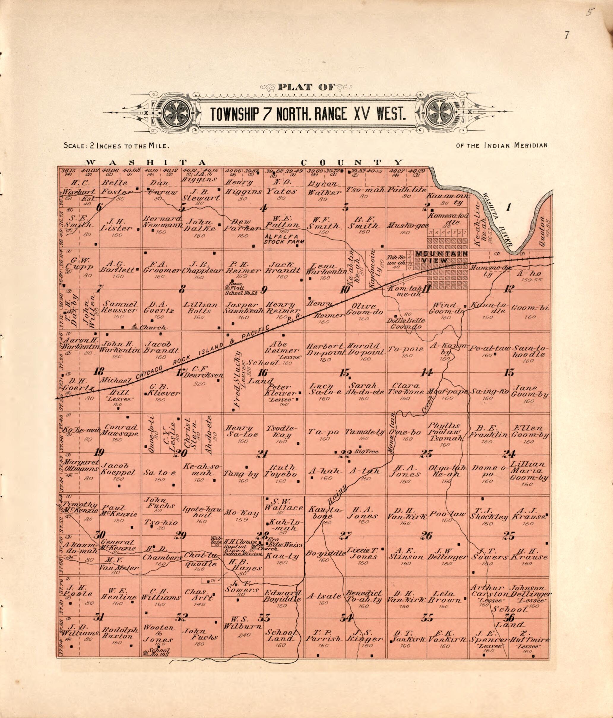 This old map of Township 7 North Range XV West from Plat Book of Kiowa County, Oklahoma from 1913 was created by W. (William) Wangersheim in 1913