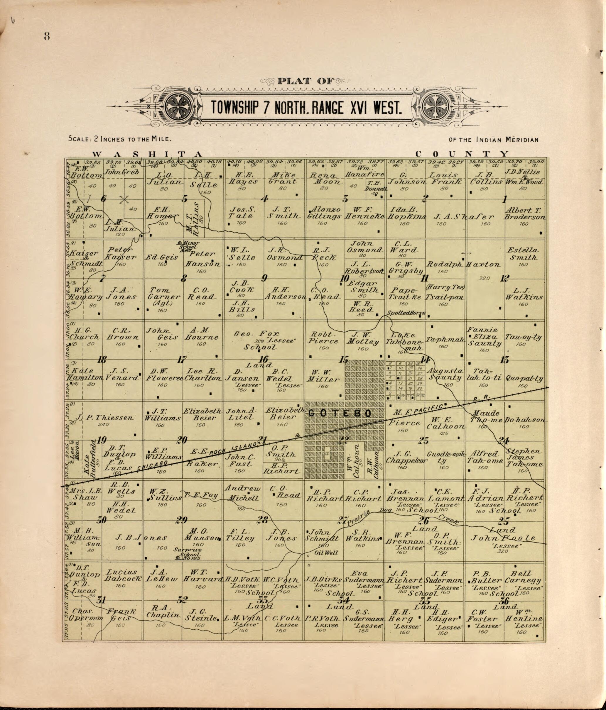 This old map of Township 7 North Range XVI West from Plat Book of Kiowa County, Oklahoma from 1913 was created by W. (William) Wangersheim in 1913