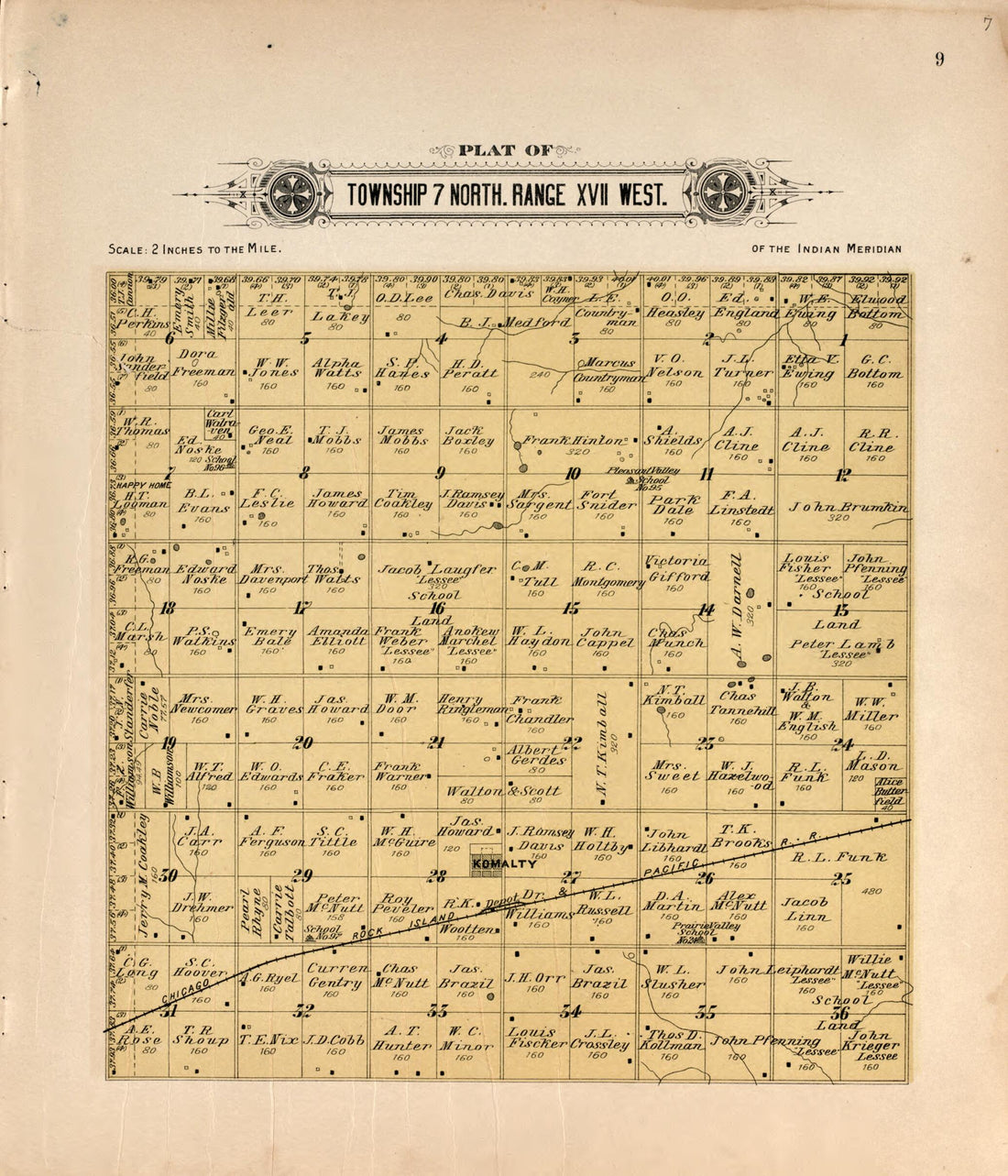 This old map of Township 7 North Range XVII West from Plat Book of Kiowa County, Oklahoma from 1913 was created by W. (William) Wangersheim in 1913