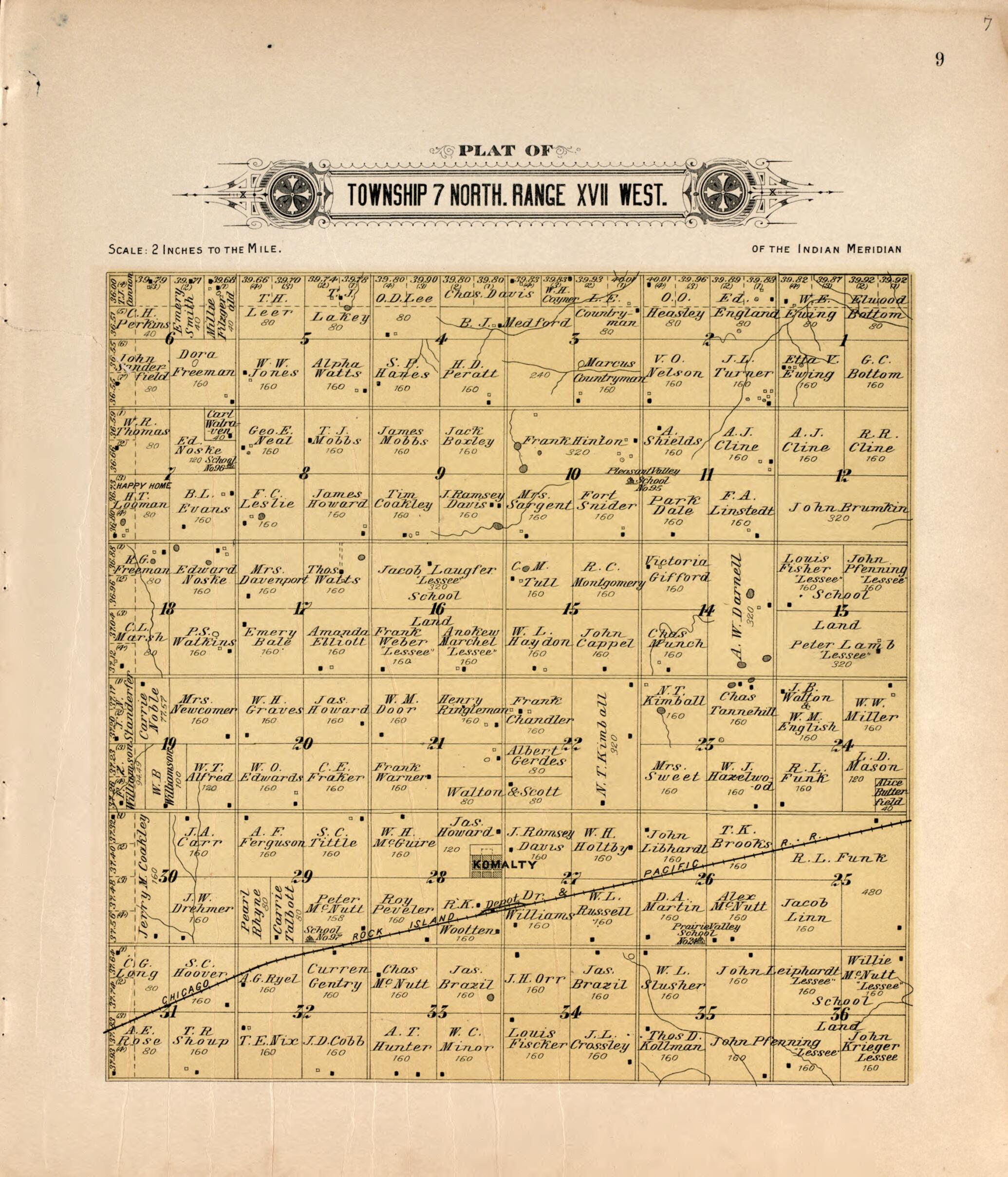 This old map of Township 7 North Range XVII West from Plat Book of Kiowa County, Oklahoma from 1913 was created by W. (William) Wangersheim in 1913