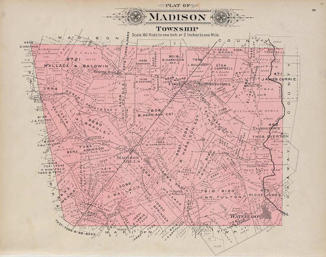 This old map of Madison Township from Plat Book of Fayette County, Ohio from 1913 was created by Albert Volk in 1913