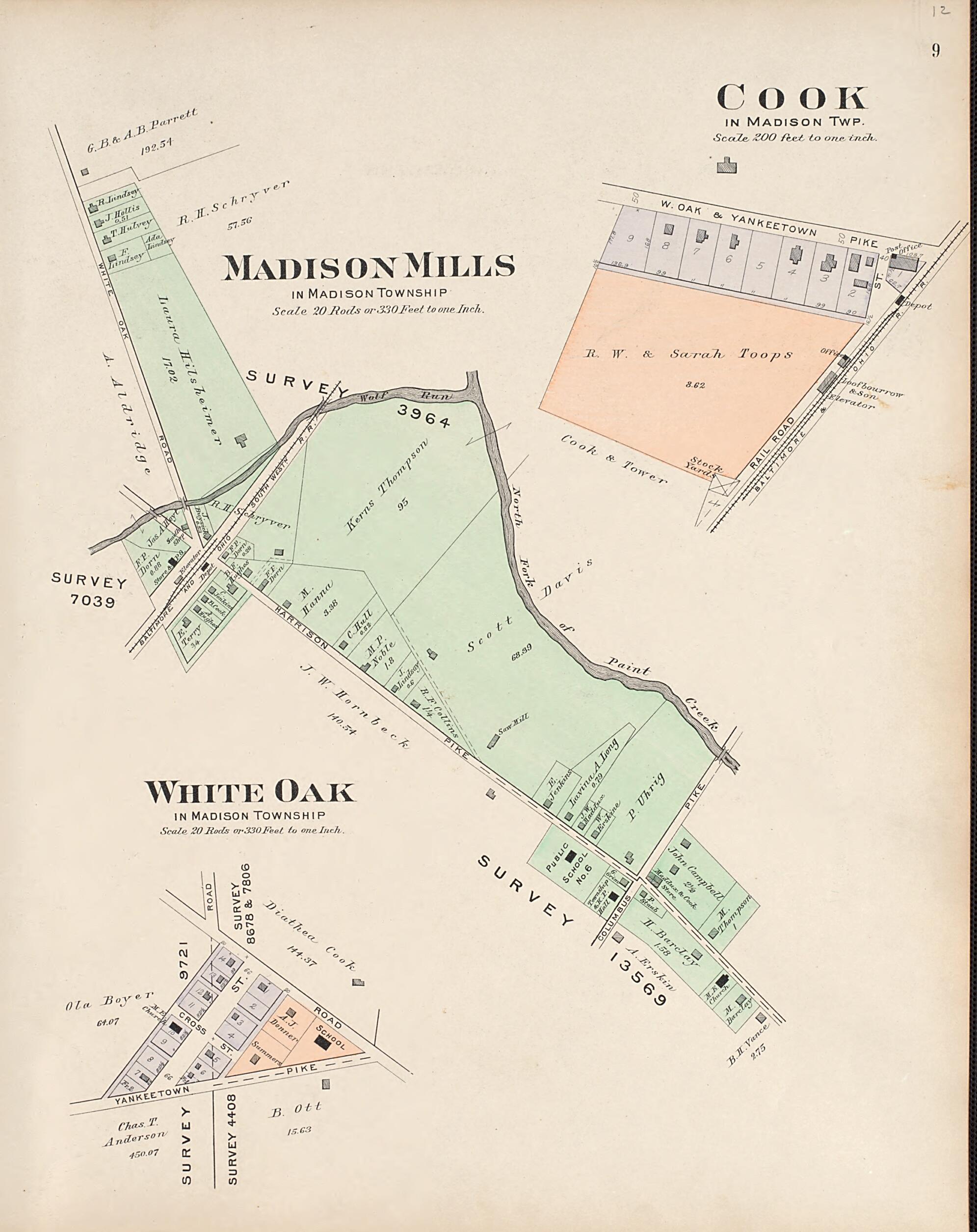 This old map of Cook; Madison Mills; White Oak from Plat Book of Fayette County, Ohio from 1913 was created by Albert Volk in 1913