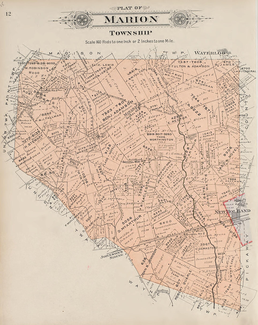 This old map of Marion Township from Plat Book of Fayette County, Ohio from 1913 was created by Albert Volk in 1913