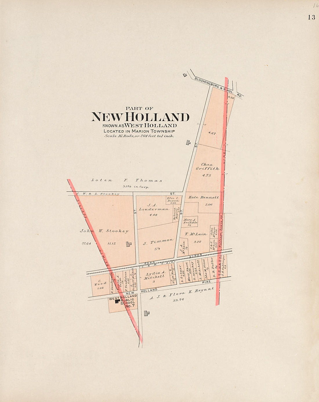 This old map of Part of New Holland Known As West Holland from Plat Book of Fayette County, Ohio from 1913 was created by Albert Volk in 1913