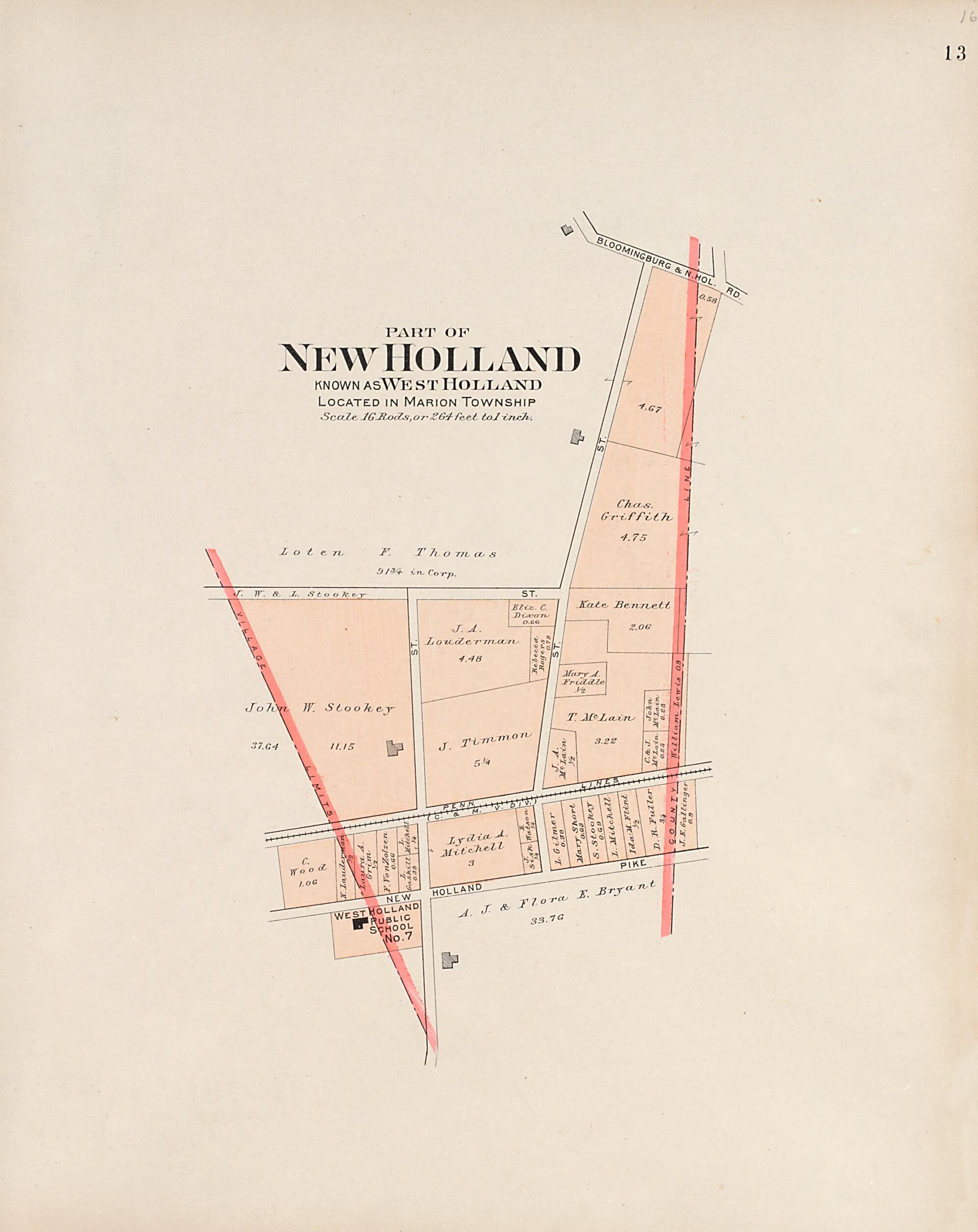 This old map of Part of New Holland Known As West Holland from Plat Book of Fayette County, Ohio from 1913 was created by Albert Volk in 1913