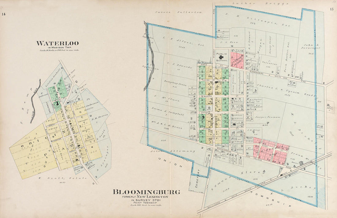 This old map of Waterloo; Bloomingburg from Plat Book of Fayette County, Ohio from 1913 was created by Albert Volk in 1913