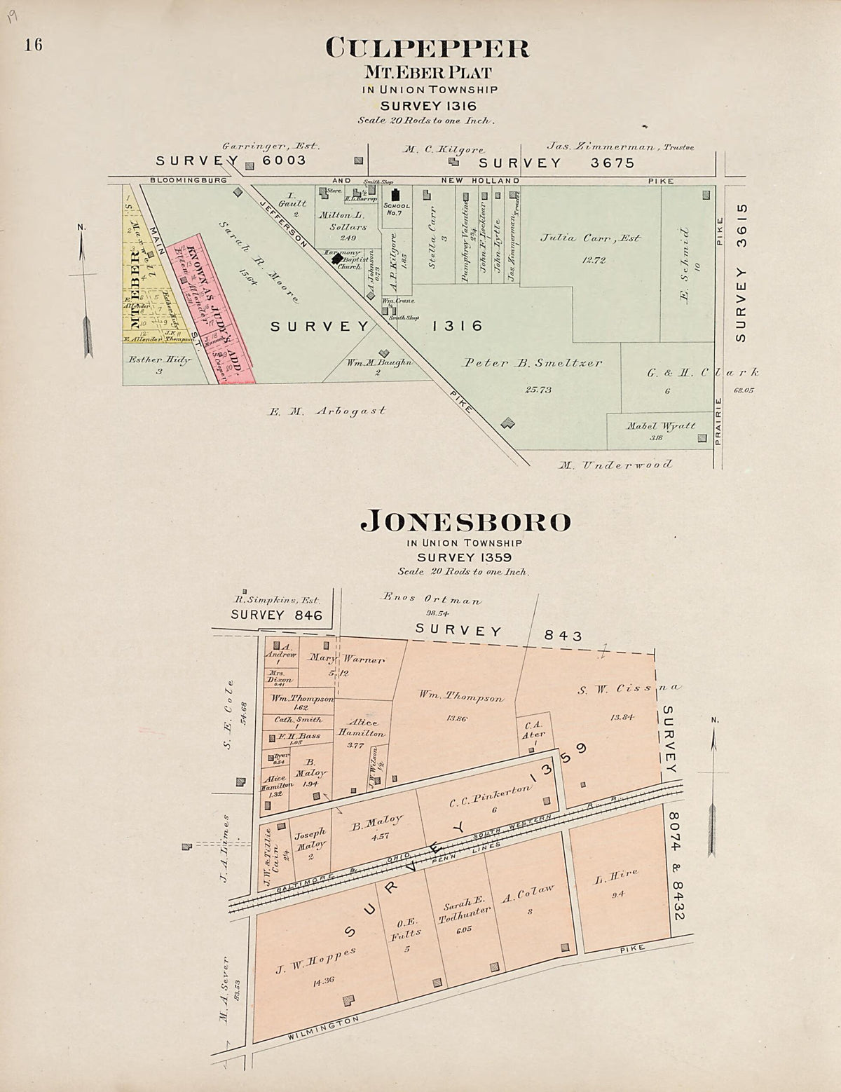 Culpepper, Mt. Eber Plat In Union Township; Jonesboro, In Union Township from Plat Book of Fayette County, Ohio 1913 by Relic Map Company