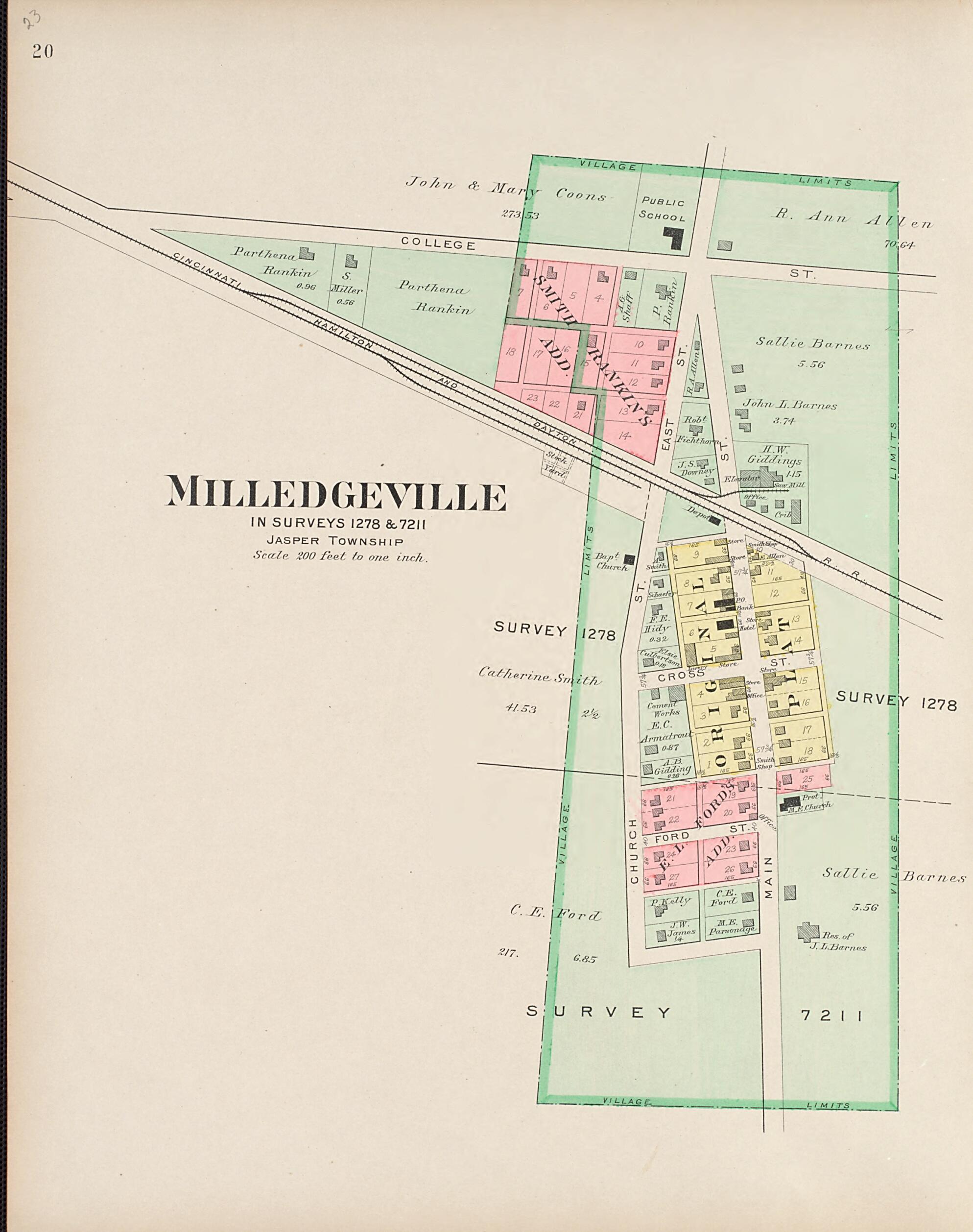 This old map of Milledgeville from Plat Book of Fayette County, Ohio from 1913 was created by Albert Volk in 1913