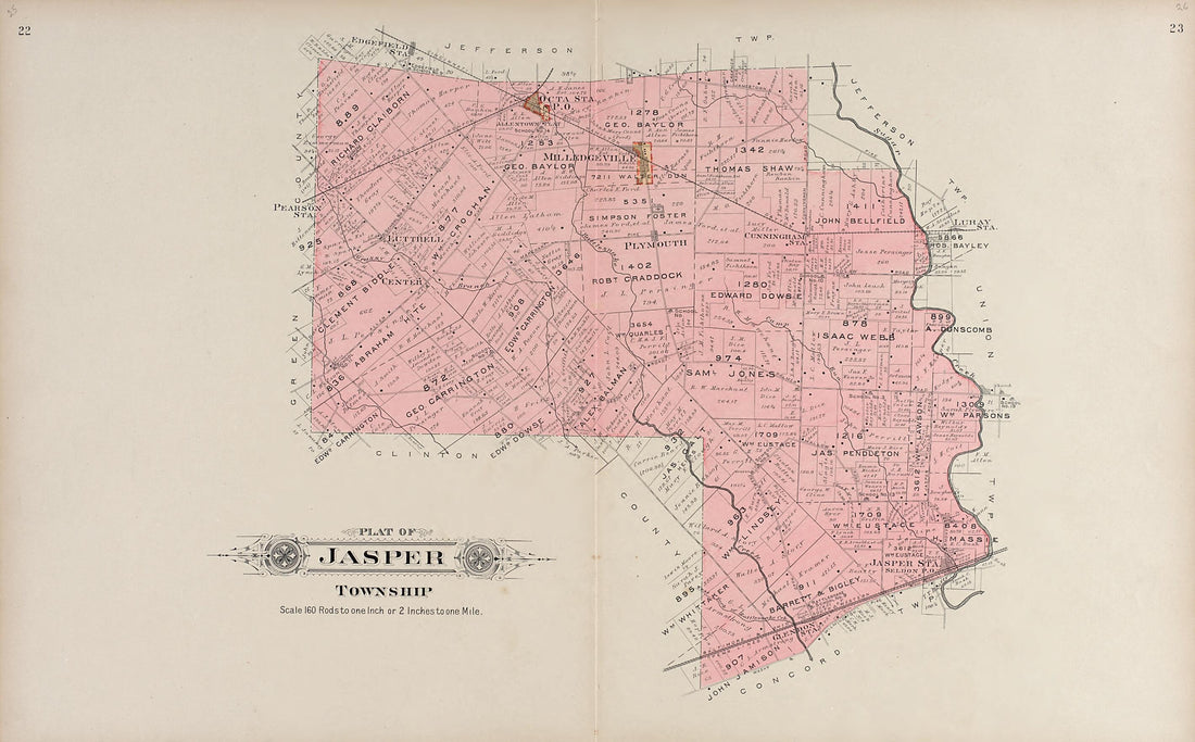 This old map of Jasper Township from Plat Book of Fayette County, Ohio from 1913 was created by Albert Volk in 1913