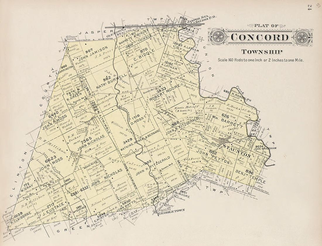 This old map of Concord Township from Plat Book of Fayette County, Ohio from 1913 was created by Albert Volk in 1913