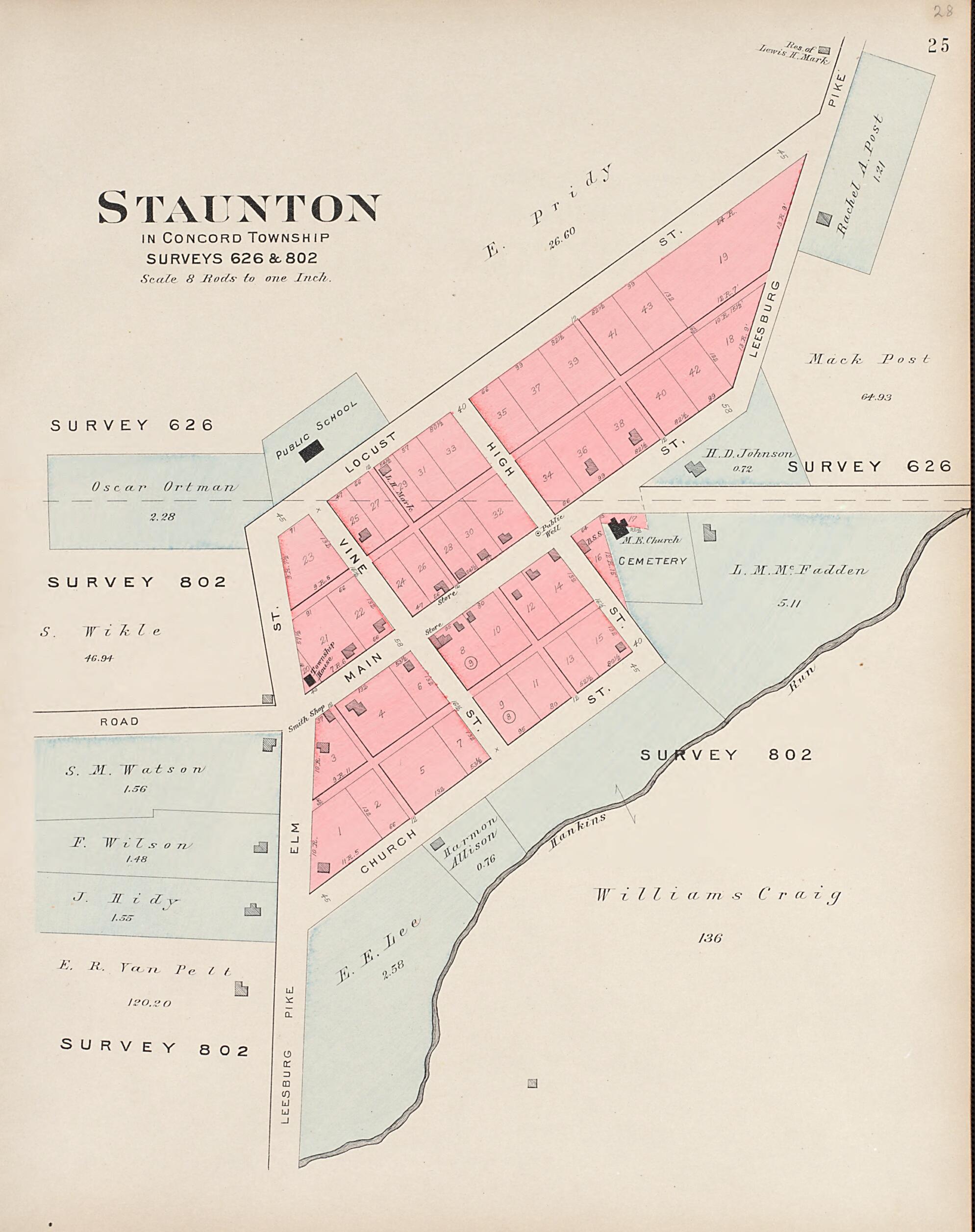This old map of Staunton In Concord Township from Plat Book of Fayette County, Ohio from 1913 was created by Albert Volk in 1913