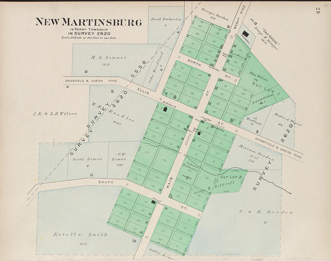 This old map of New Martinsburg In Perry Township from Plat Book of Fayette County, Ohio from 1913 was created by Albert Volk in 1913