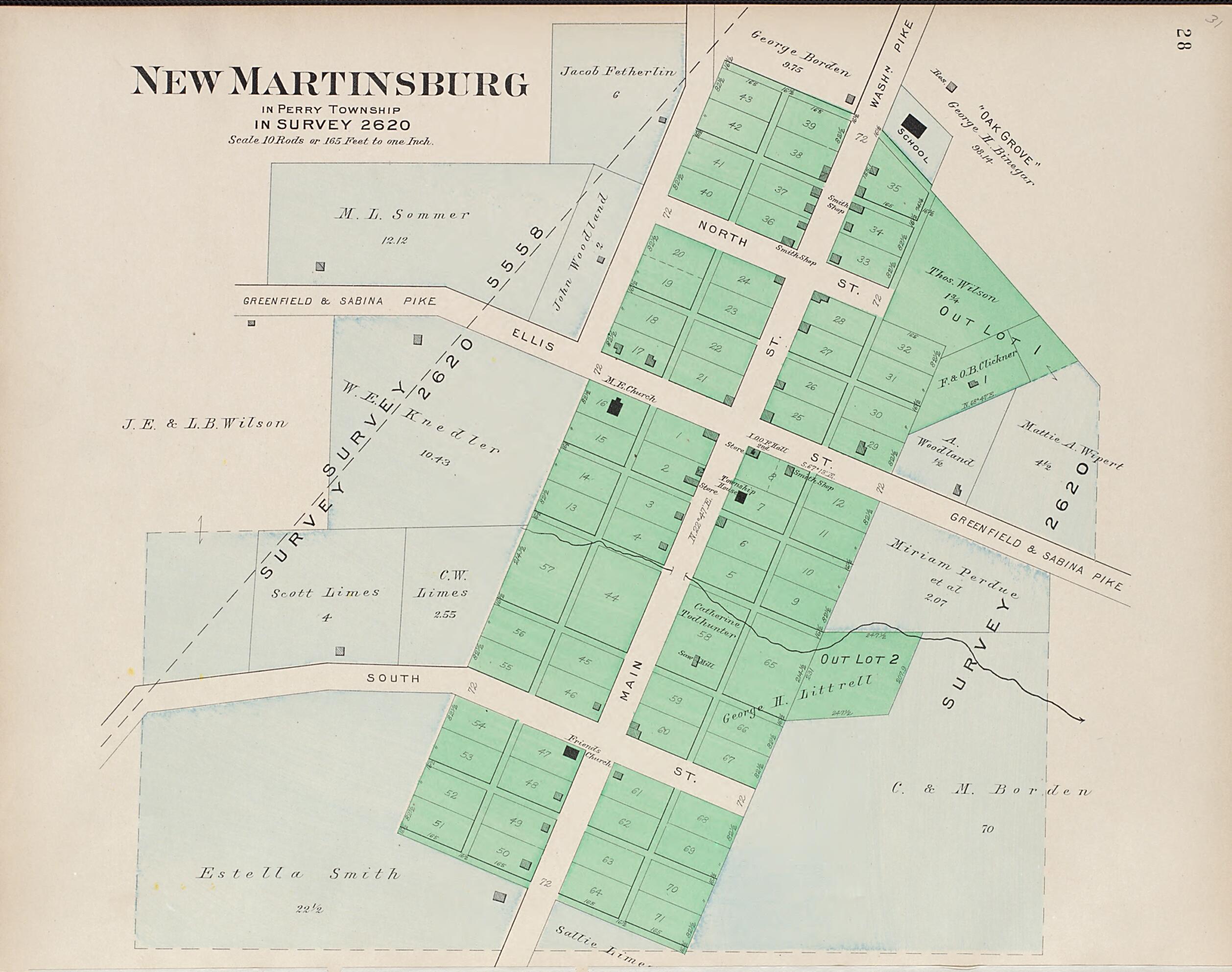 This old map of New Martinsburg In Perry Township from Plat Book of Fayette County, Ohio from 1913 was created by Albert Volk in 1913