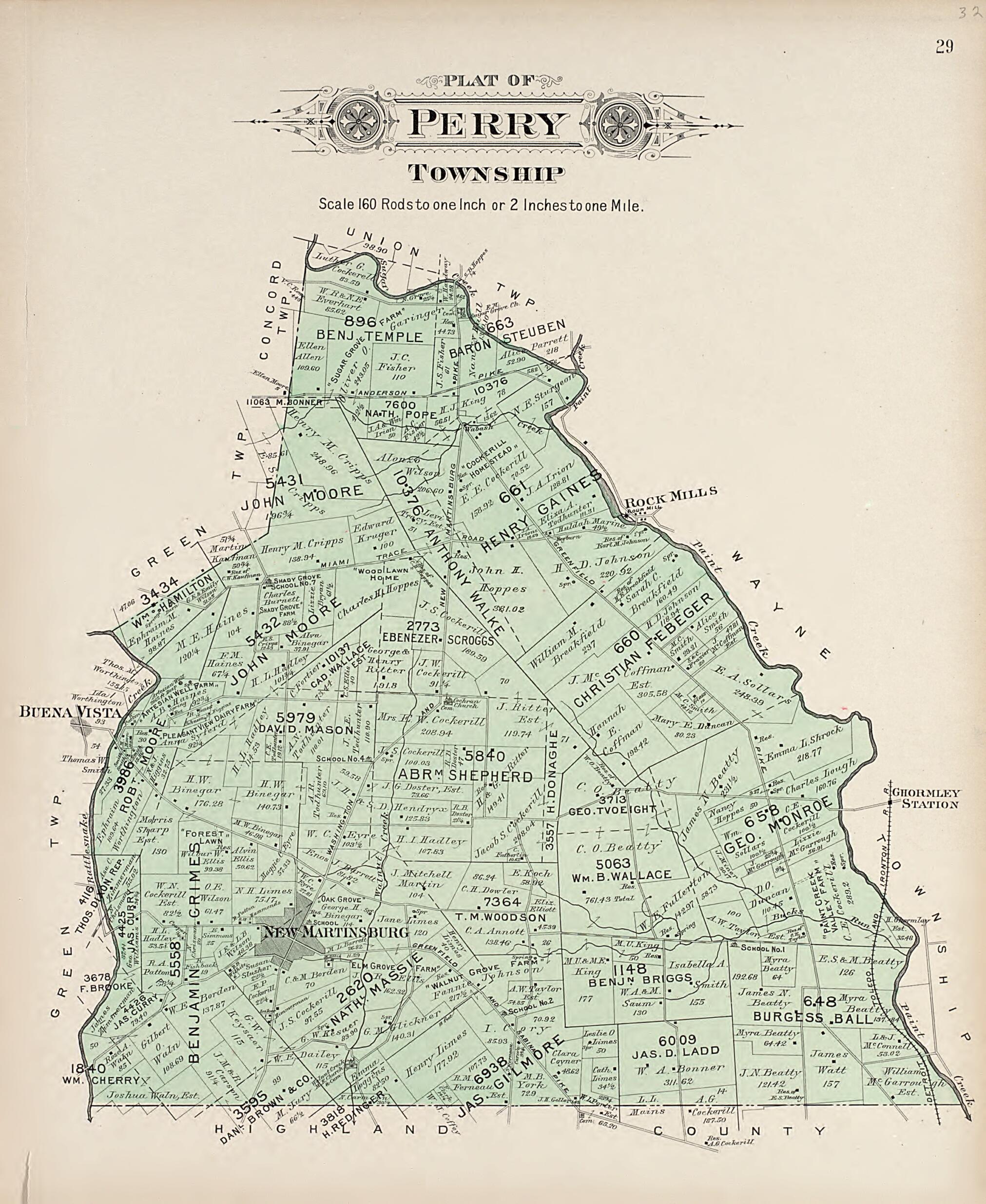 This old map of Perry Township from Plat Book of Fayette County, Ohio from 1913 was created by Albert Volk in 1913