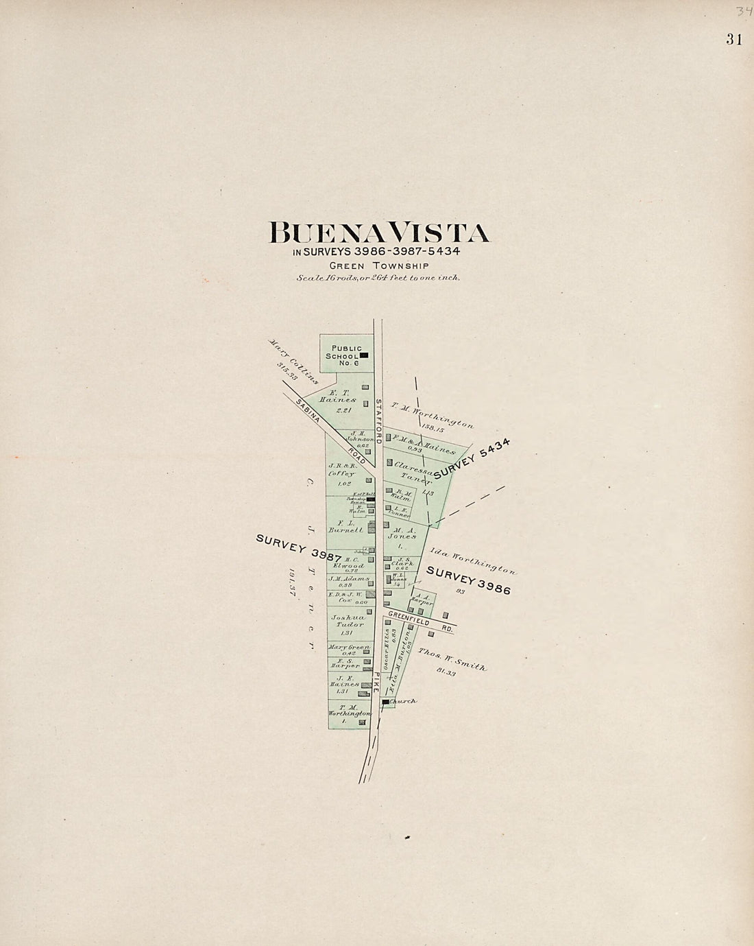 This old map of Buena Vista from Plat Book of Fayette County, Ohio from 1913 was created by Albert Volk in 1913