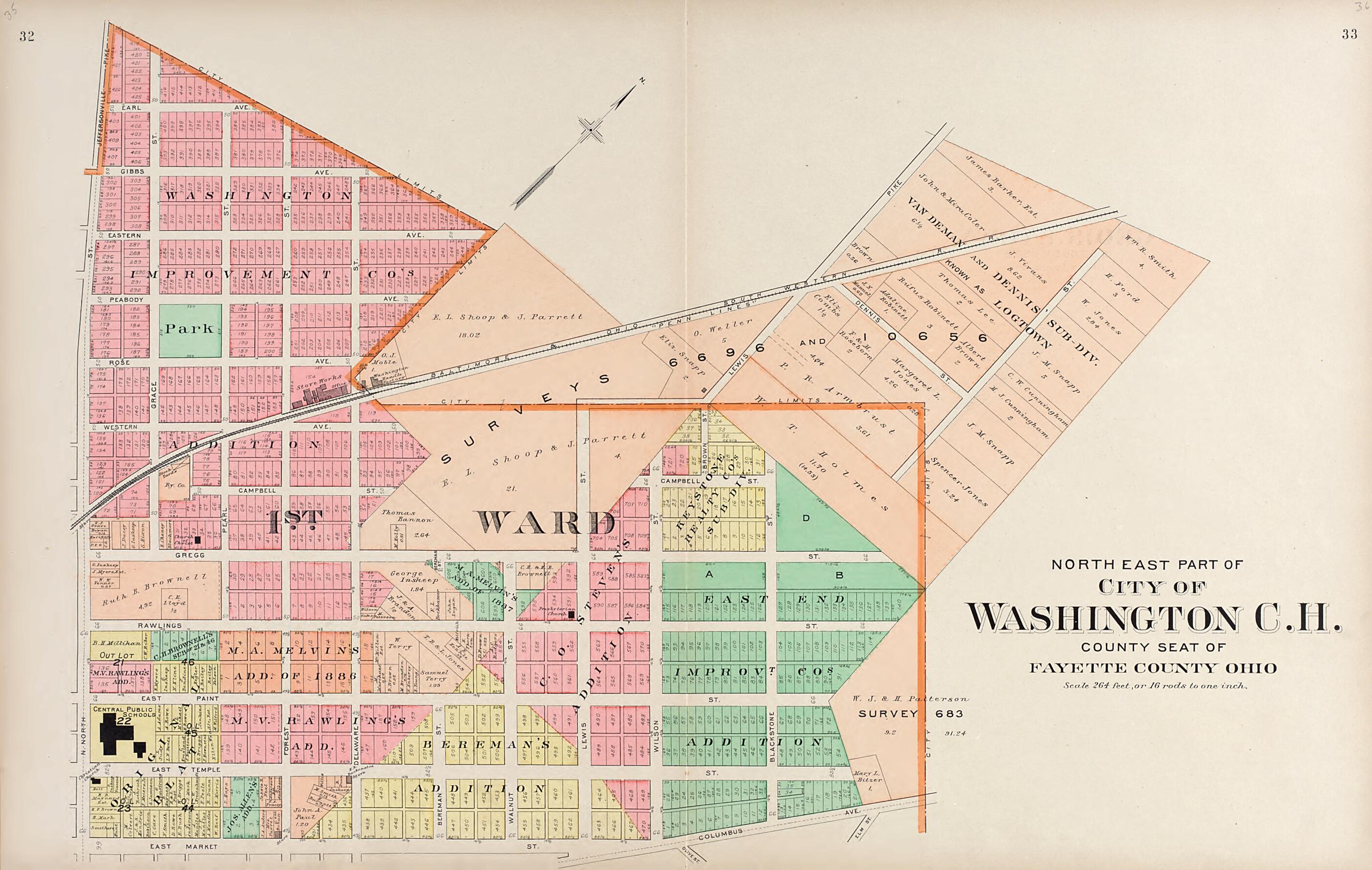 This old map of North East Part of City of Washington C.H. from Plat Book of Fayette County, Ohio from 1913 was created by Albert Volk in 1913