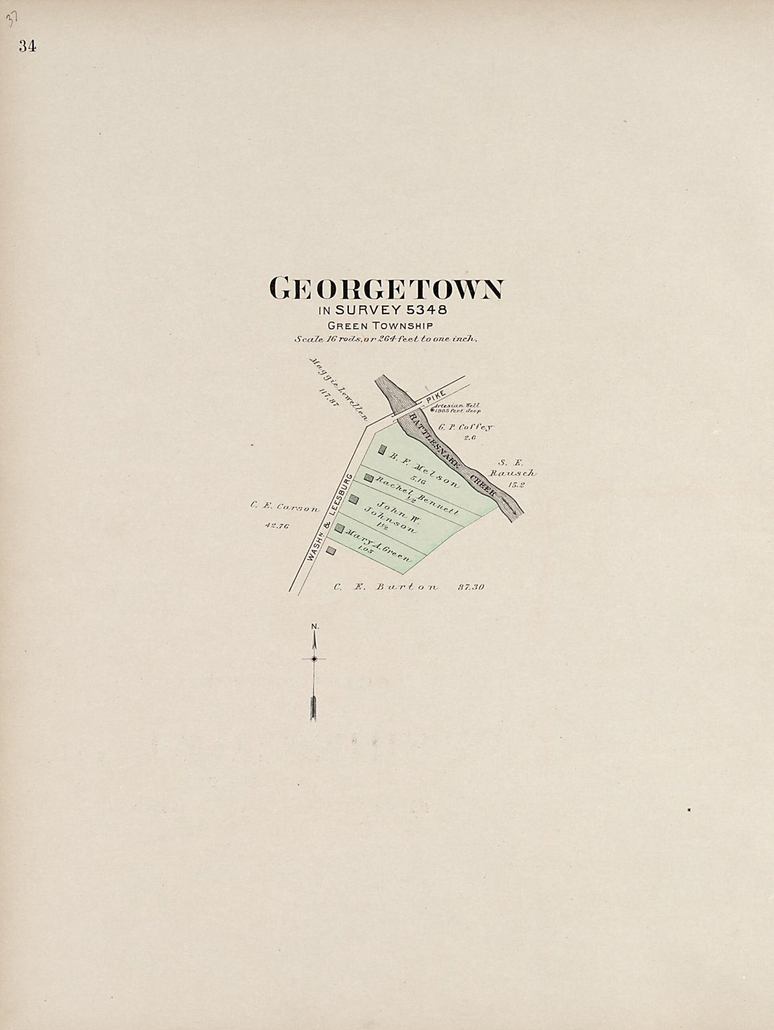 This old map of Georgetown from Plat Book of Fayette County, Ohio from 1913 was created by Albert Volk in 1913