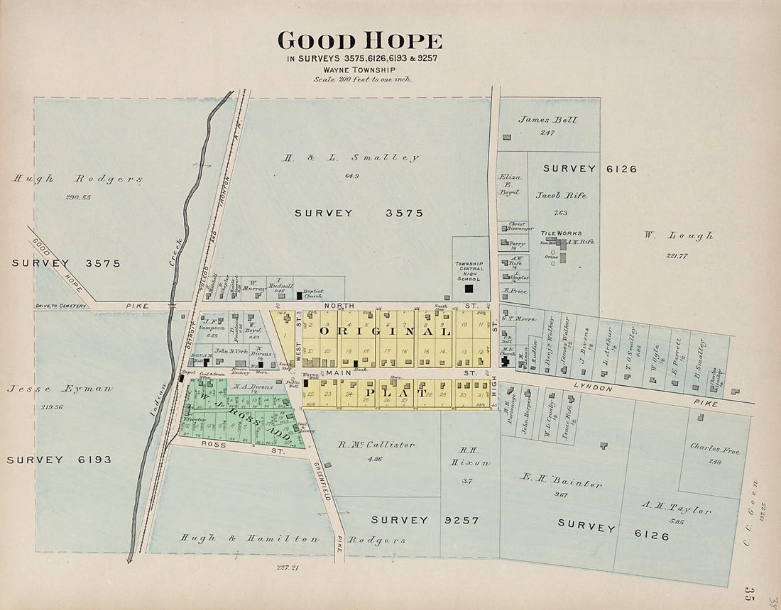 This old map of Good Hope from Plat Book of Fayette County, Ohio from 1913 was created by Albert Volk in 1913