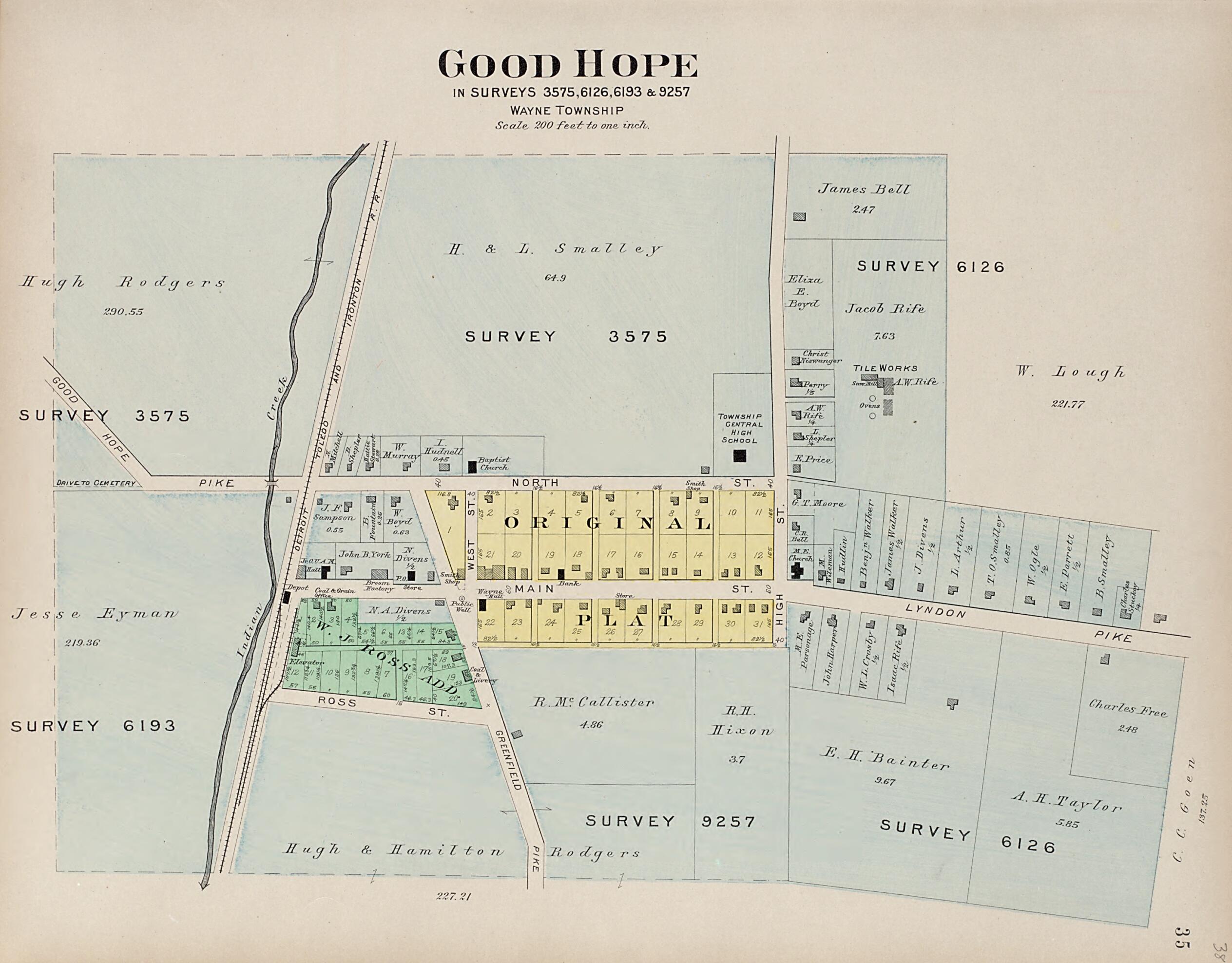 This old map of Good Hope from Plat Book of Fayette County, Ohio from 1913 was created by Albert Volk in 1913