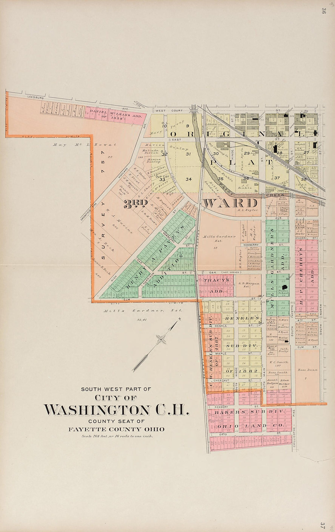 This old map of South West Part of City of Washinton C.H., County Seat of Fayette County, Ohio from Plat Book of Fayette County, Ohio from 1913 was created by Albert Volk in 1913