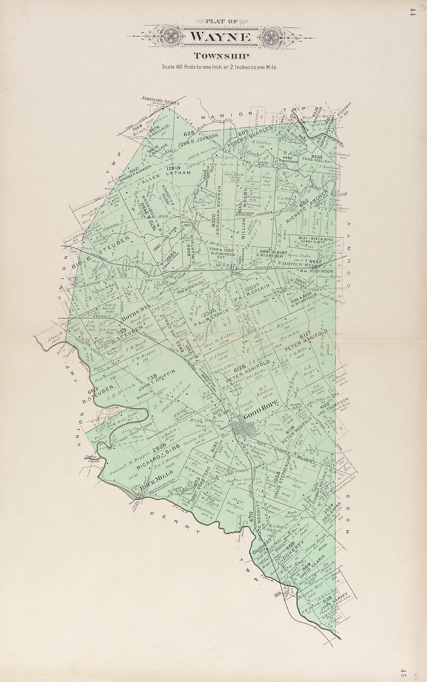 This old map of Wayne Township from Plat Book of Fayette County, Ohio from 1913 was created by Albert Volk in 1913