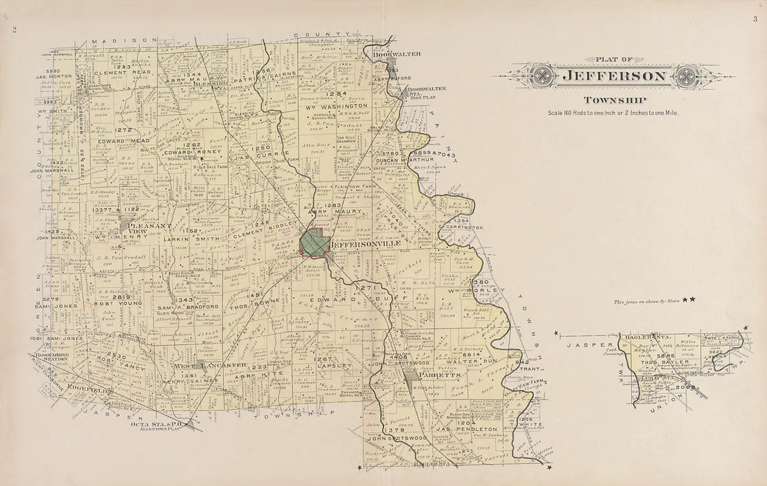 This old map of Jefferson Township from Plat Book of Fayette County, Ohio from 1913 was created by Albert Volk in 1913