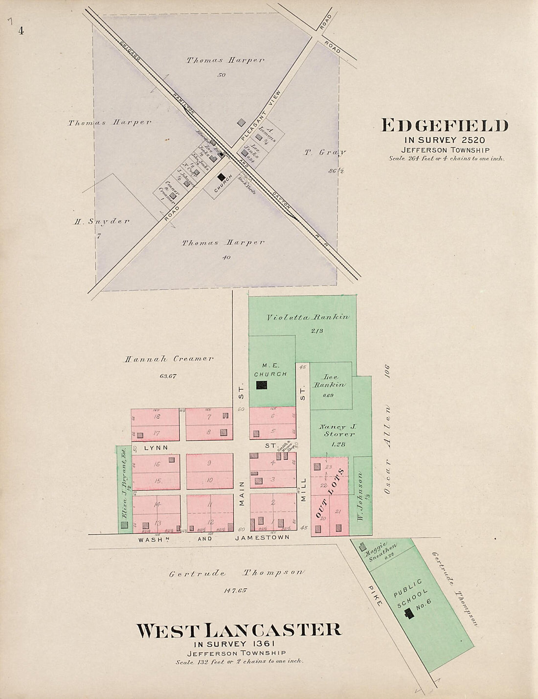 This old map of Edgefield from Plat Book of Fayette County, Ohio from 1913 was created by Albert Volk in 1913