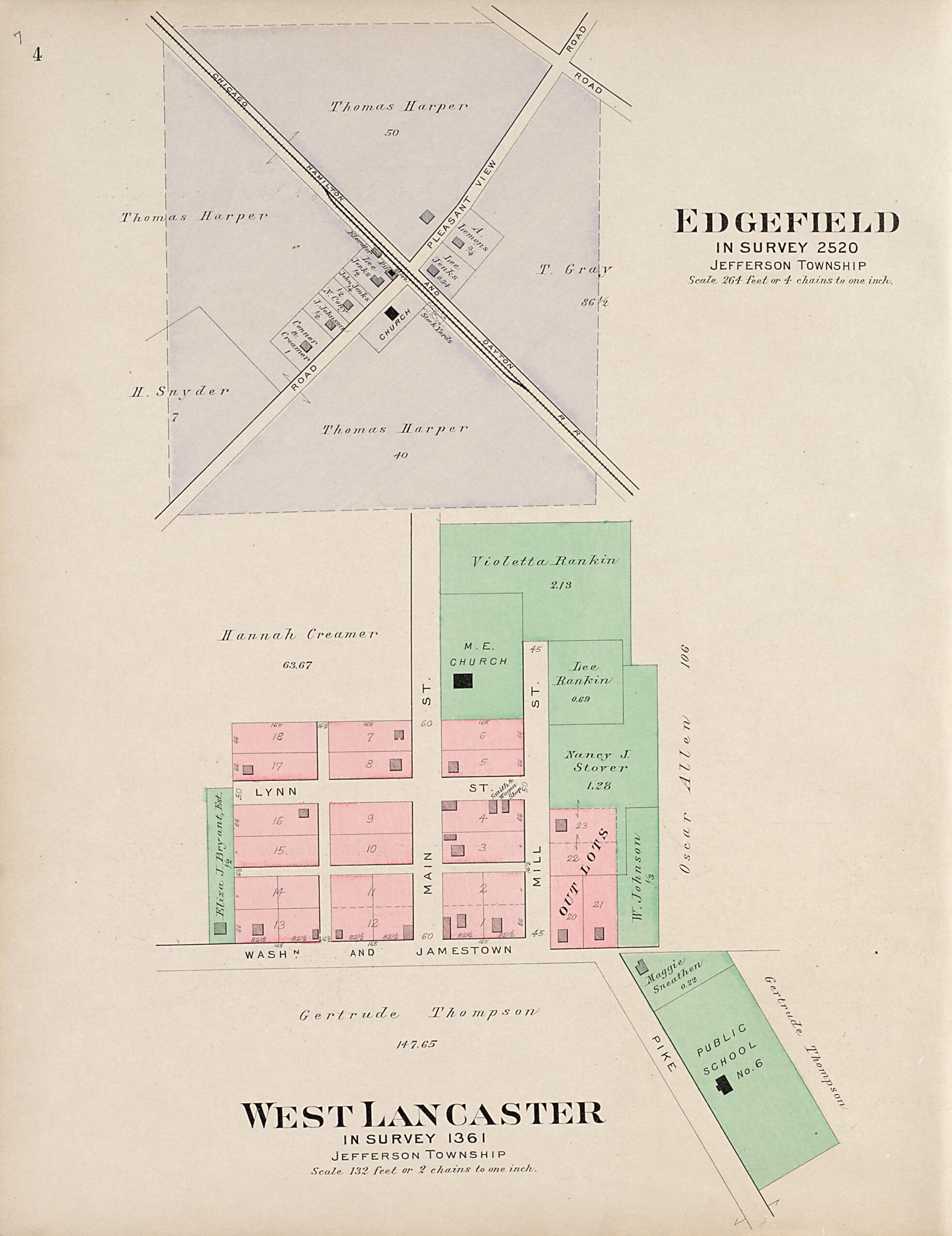 This old map of Edgefield from Plat Book of Fayette County, Ohio from 1913 was created by Albert Volk in 1913