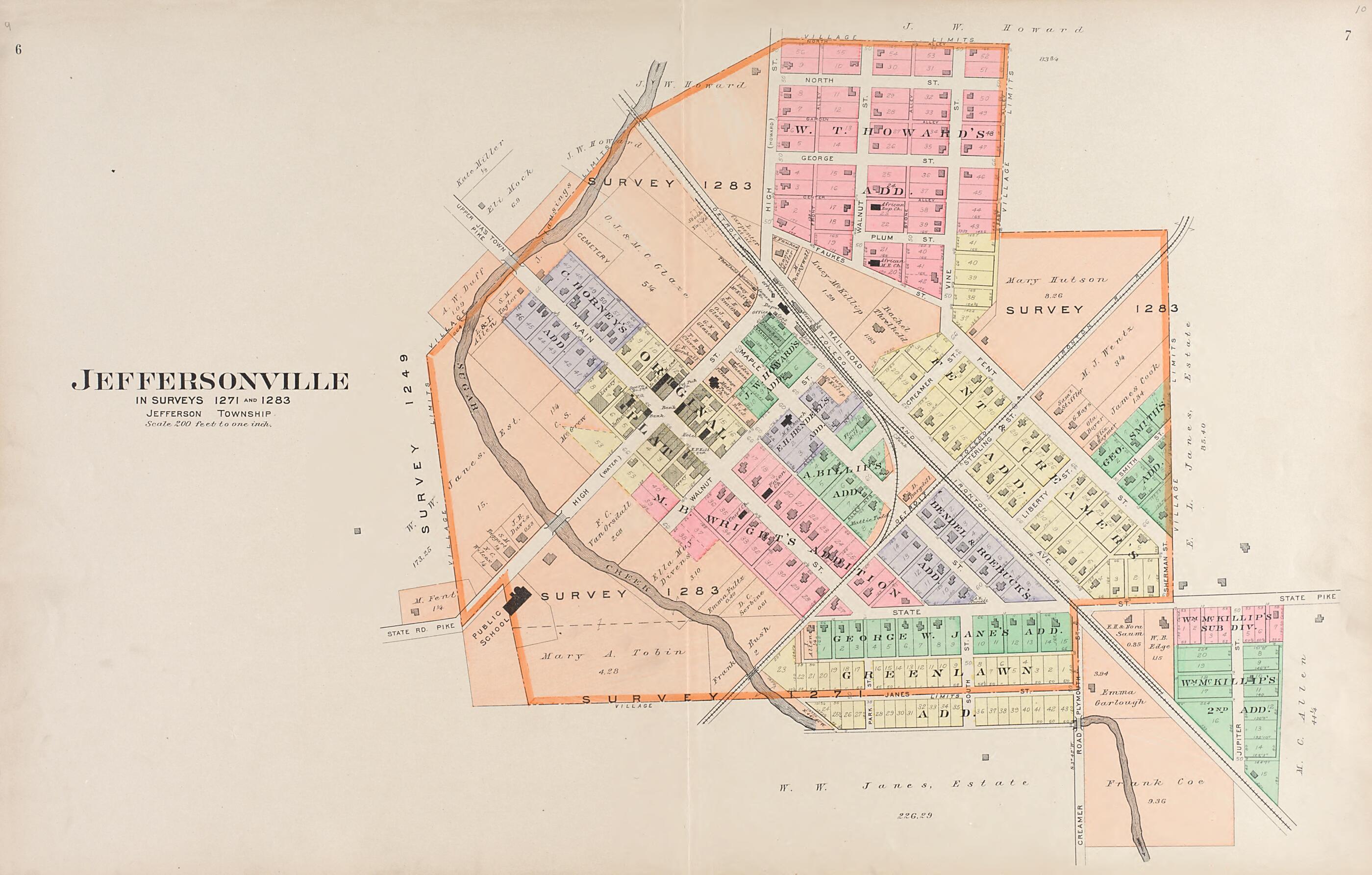 This old map of Jeffersonville from Plat Book of Fayette County, Ohio from 1913 was created by Albert Volk in 1913