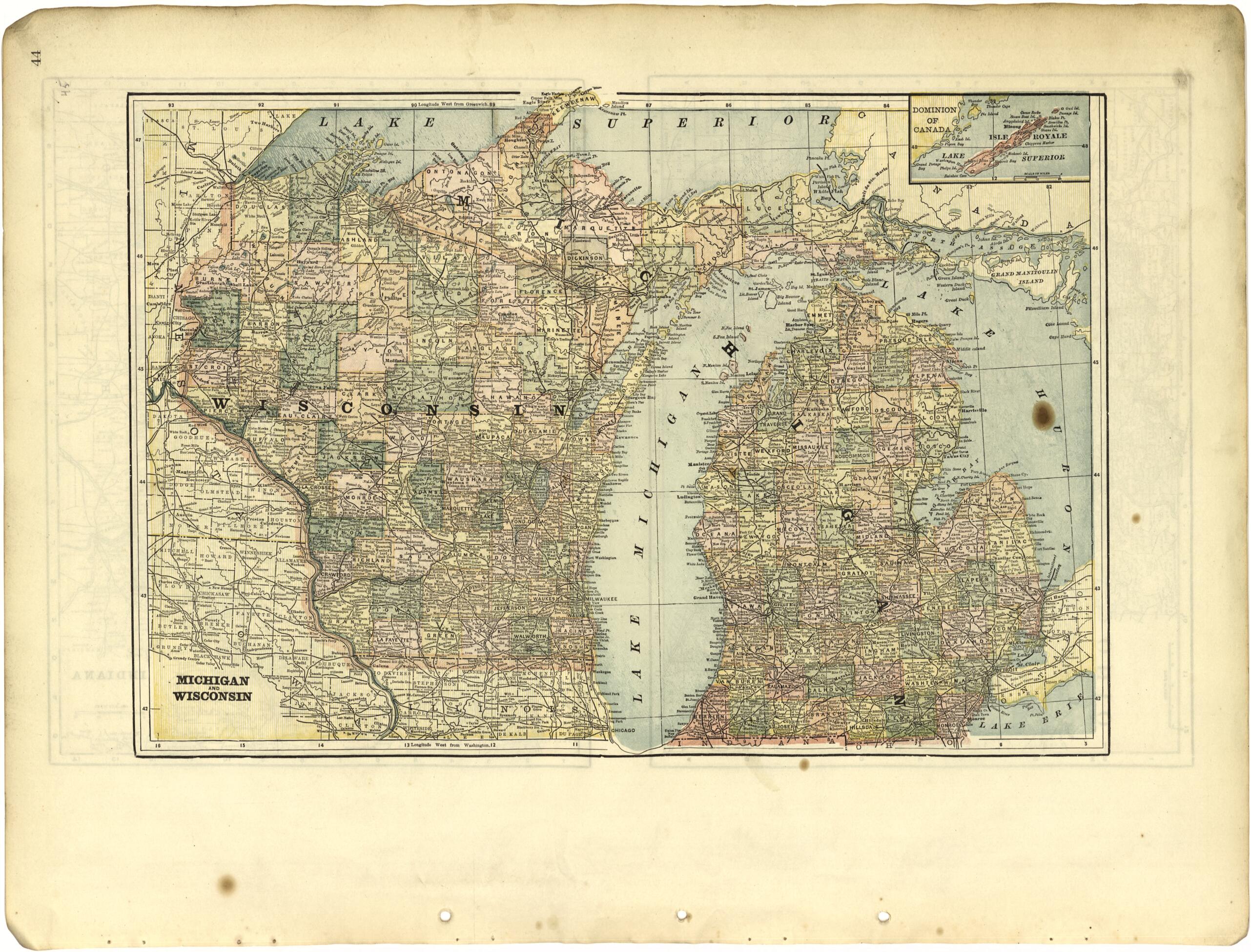 This old map of Michigan and Wisconsin from Riddell&