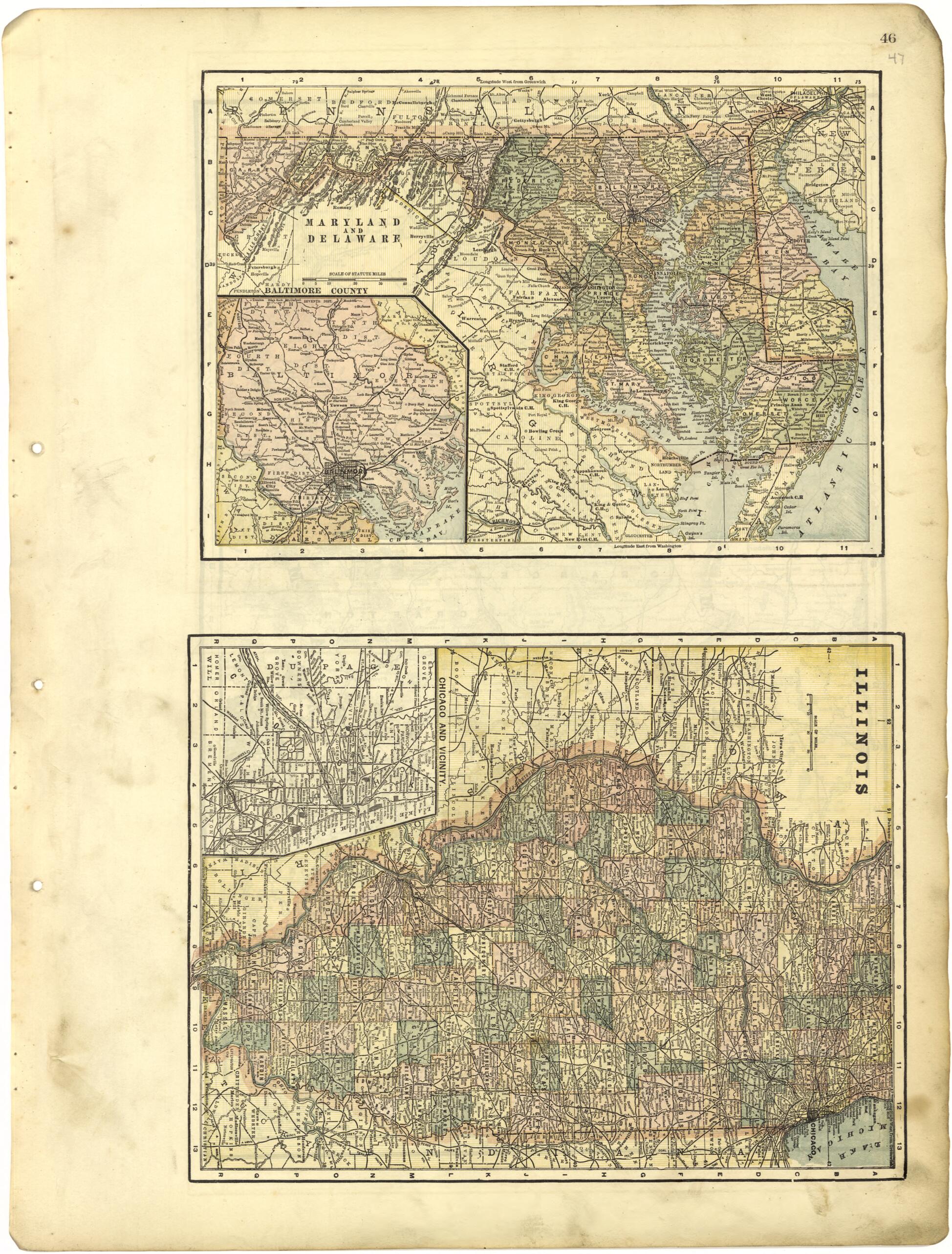 This old map of Maryland and Delaware; Illinois from Riddell&