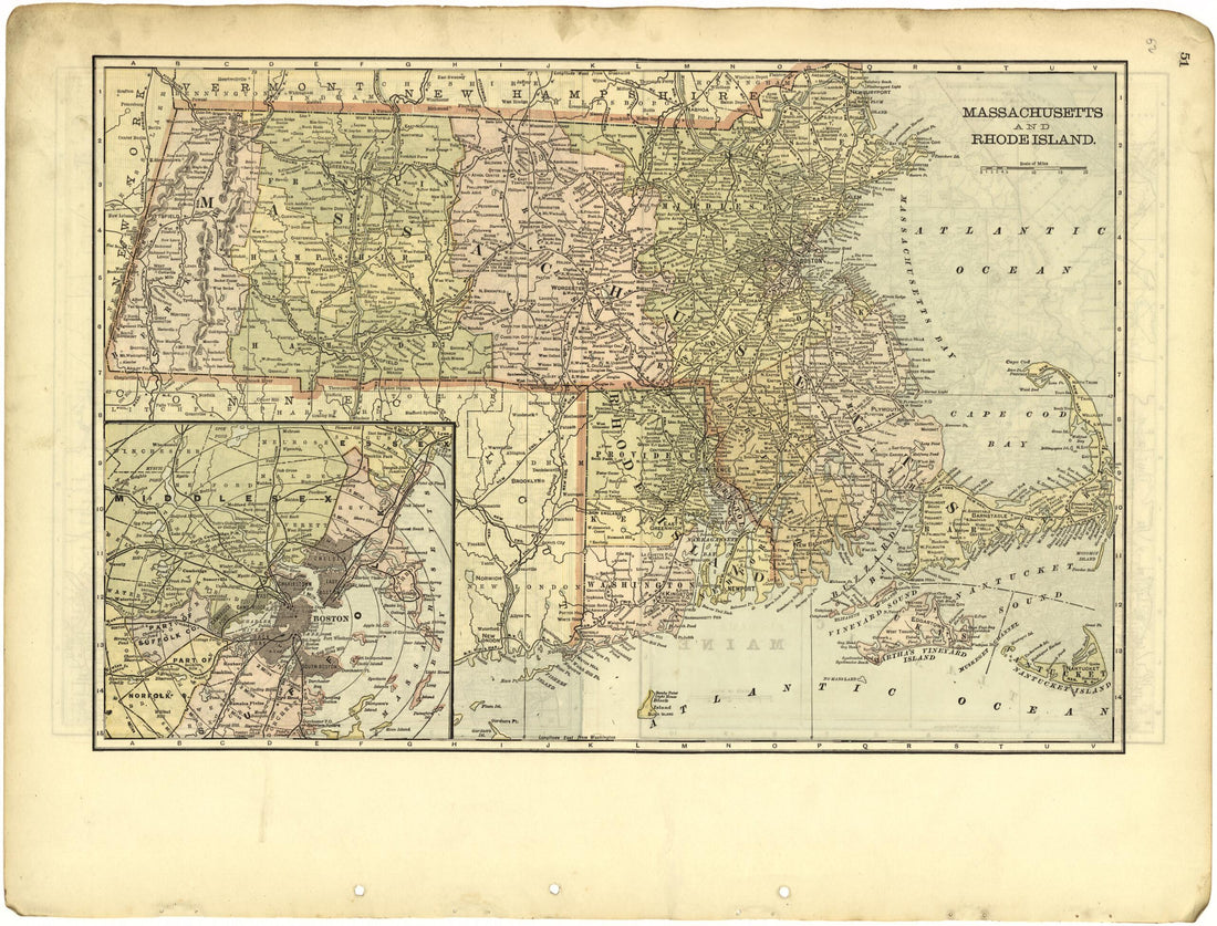 This old map of Massachusetts and Rhode Island from Riddell&