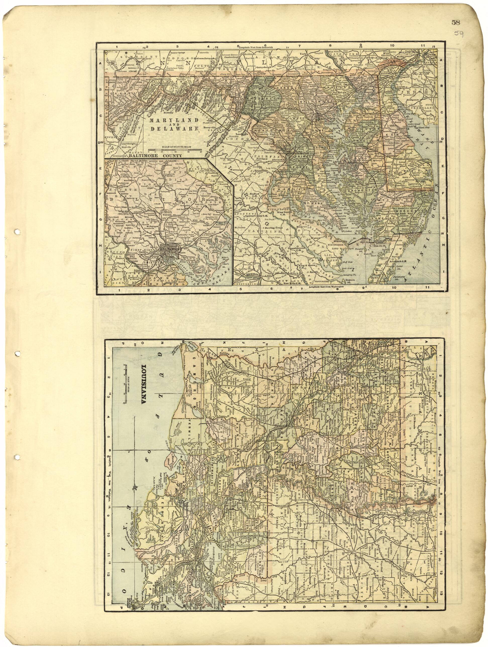 This old map of Maryland and Delaware; Louisiana from Riddell&