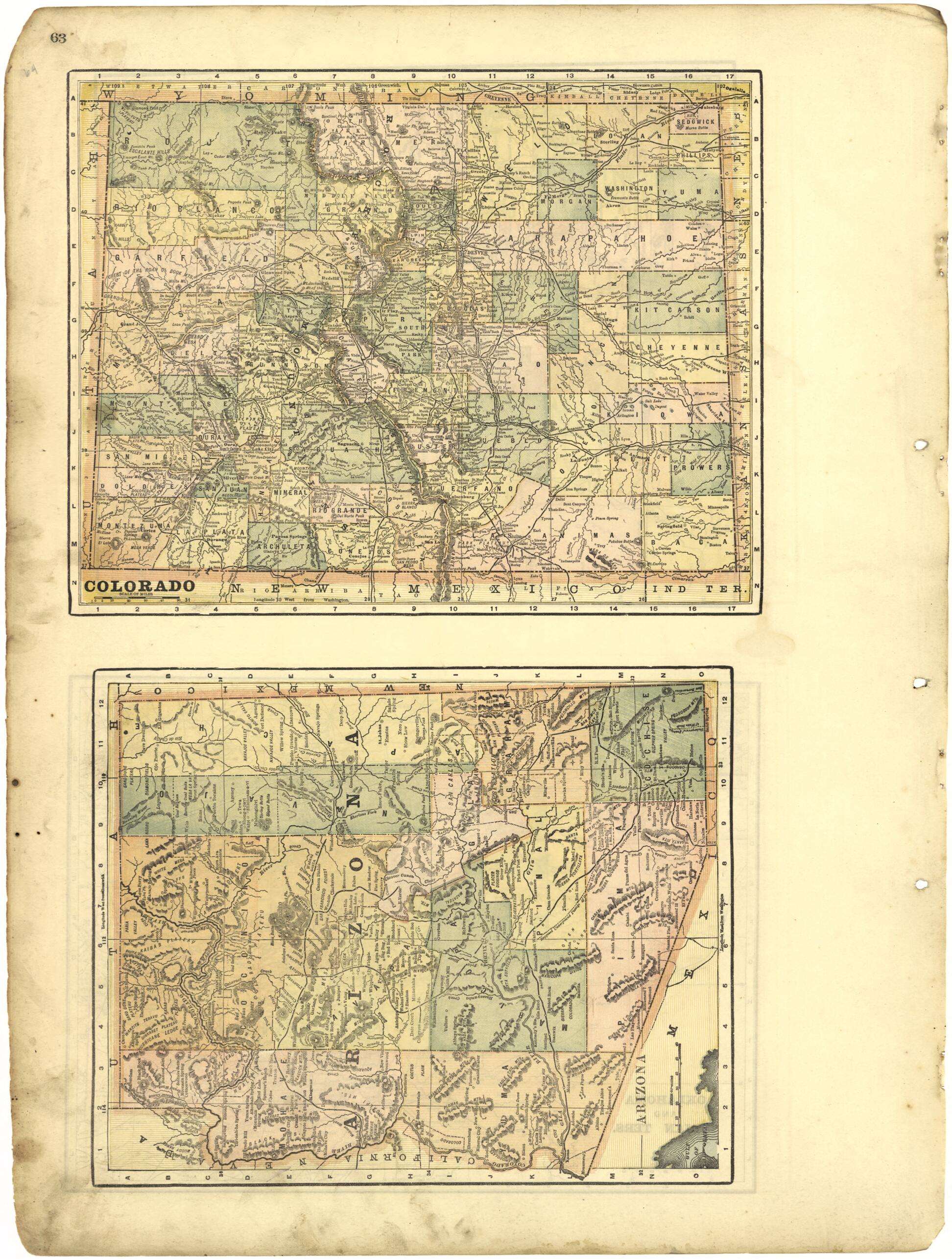 This old map of Colorado; Arizona from Riddell&