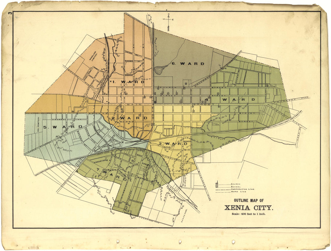 This old map of Outline Map of Xenia City from Riddell&