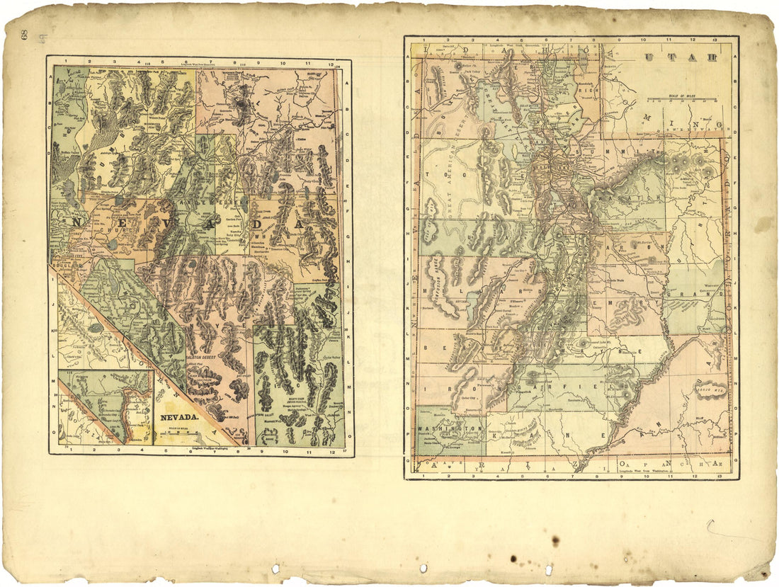 This old map of Nevada; Utah from Riddell&