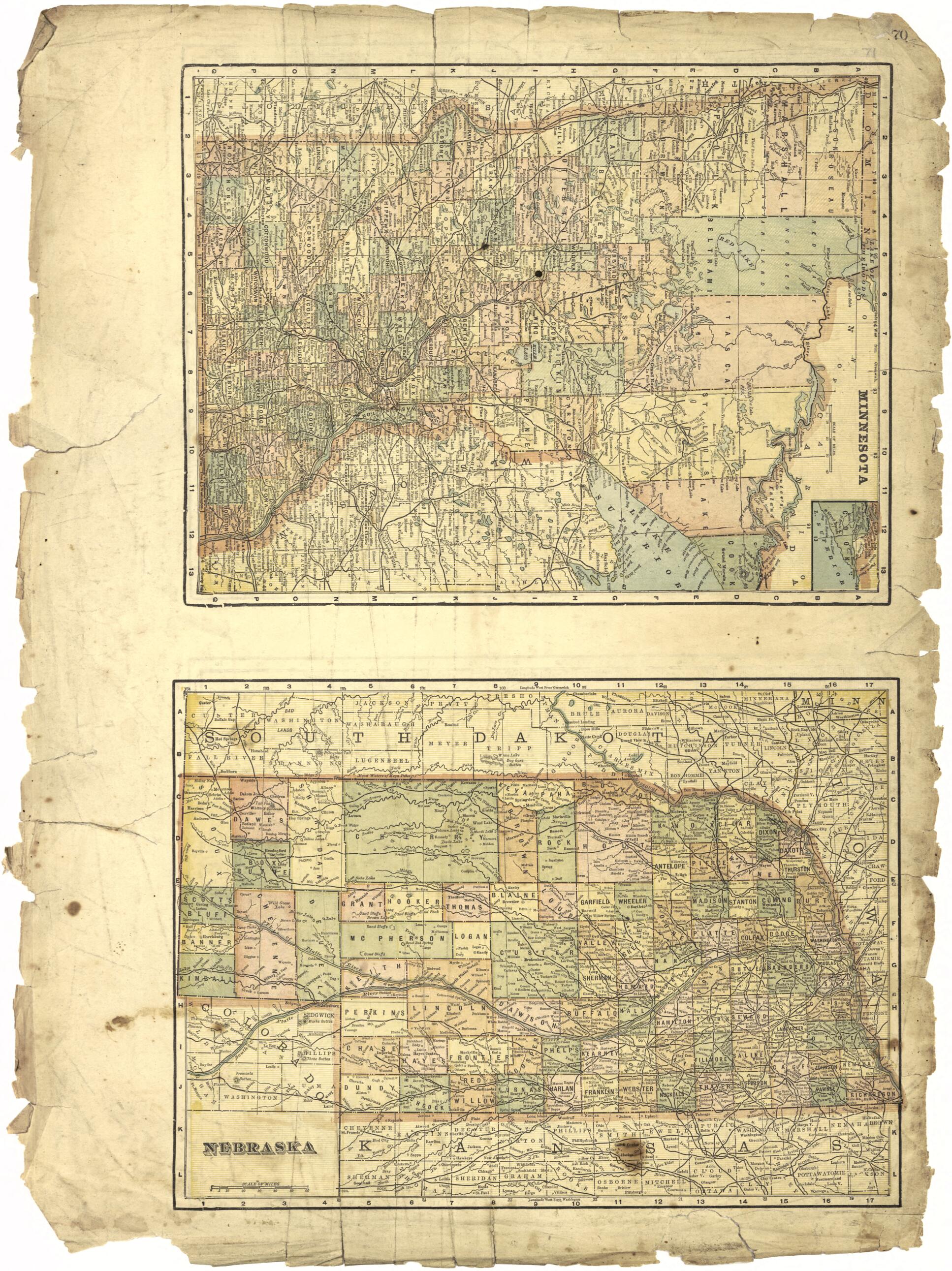 This old map of Minnesota; Nebraska from Riddell&