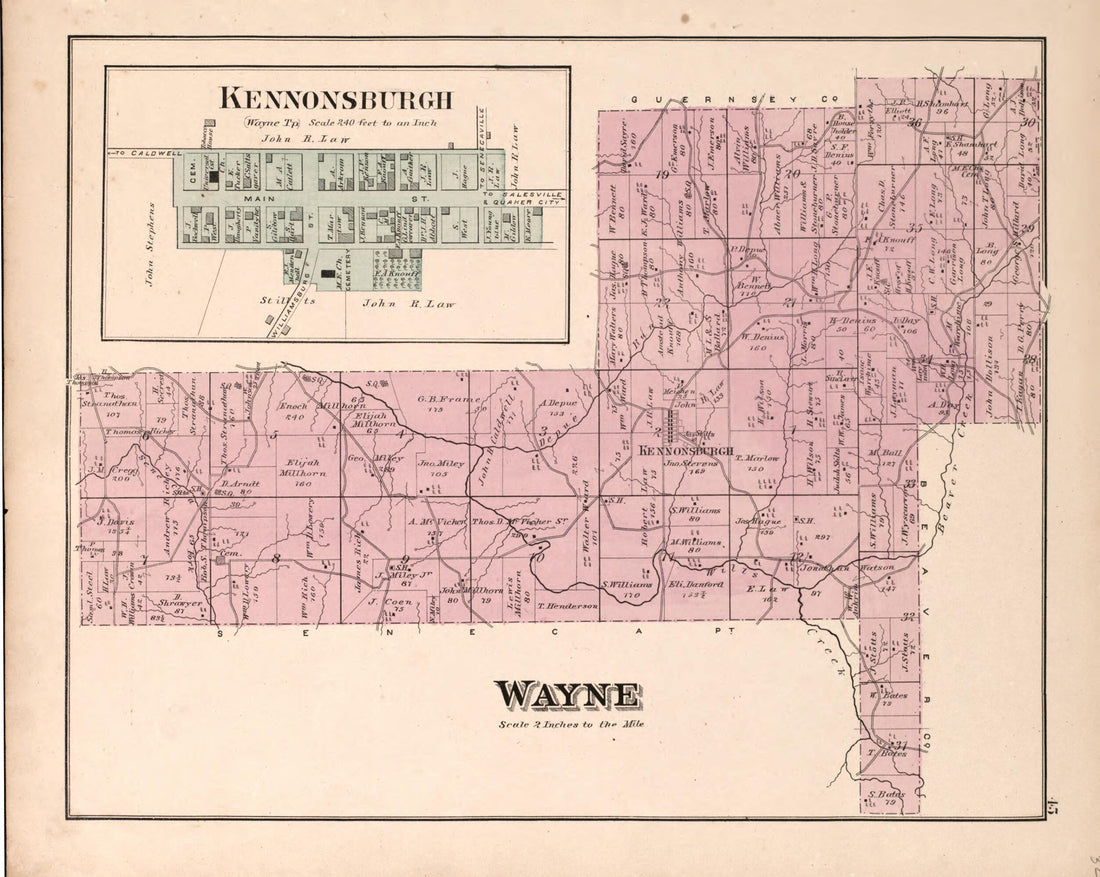 This old map of Wayne from Centennial Atlas of Noble County, Ohio from 1876 was created by Worley & Bracher in 1876