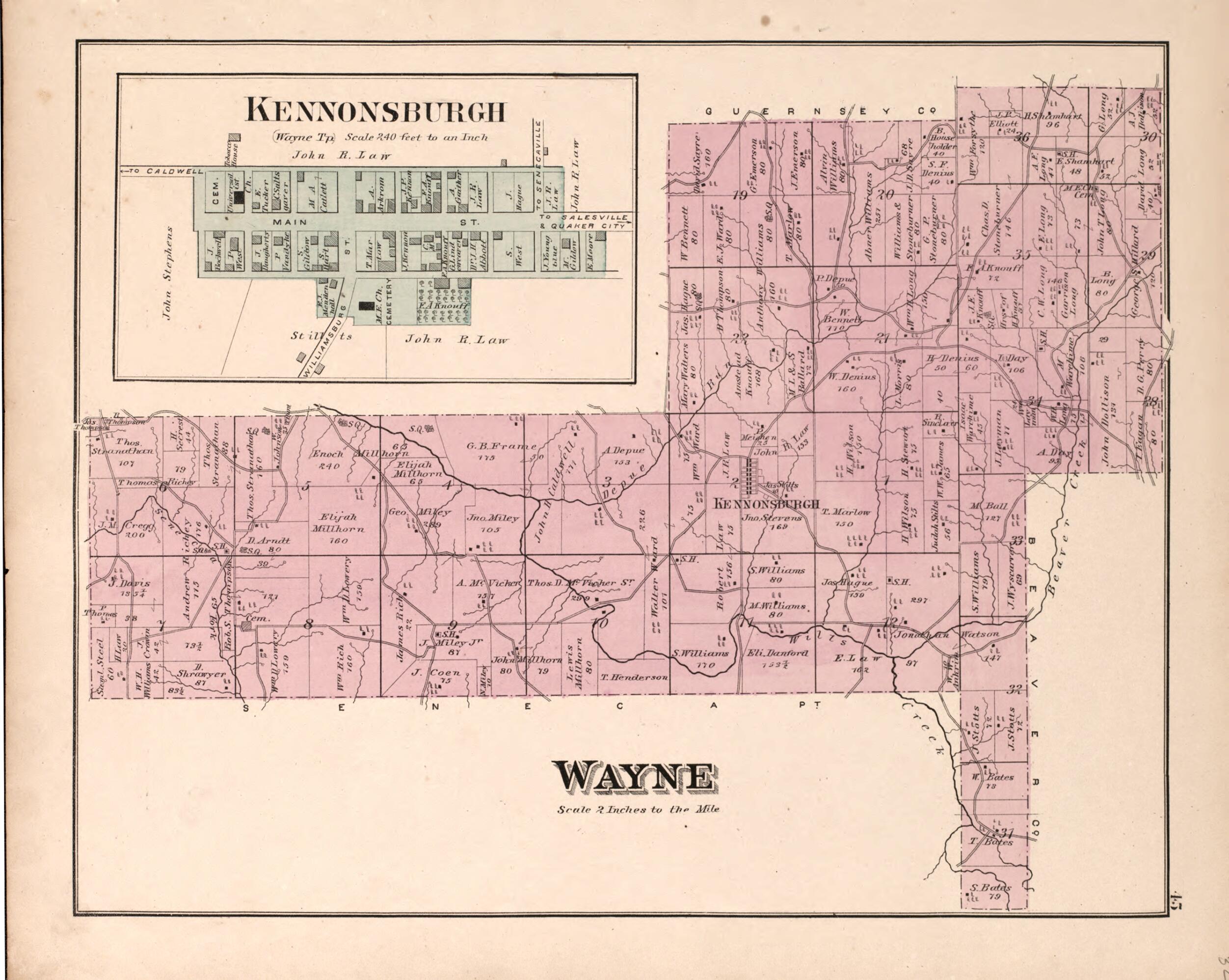 This old map of Wayne from Centennial Atlas of Noble County, Ohio from 1876 was created by Worley & Bracher in 1876