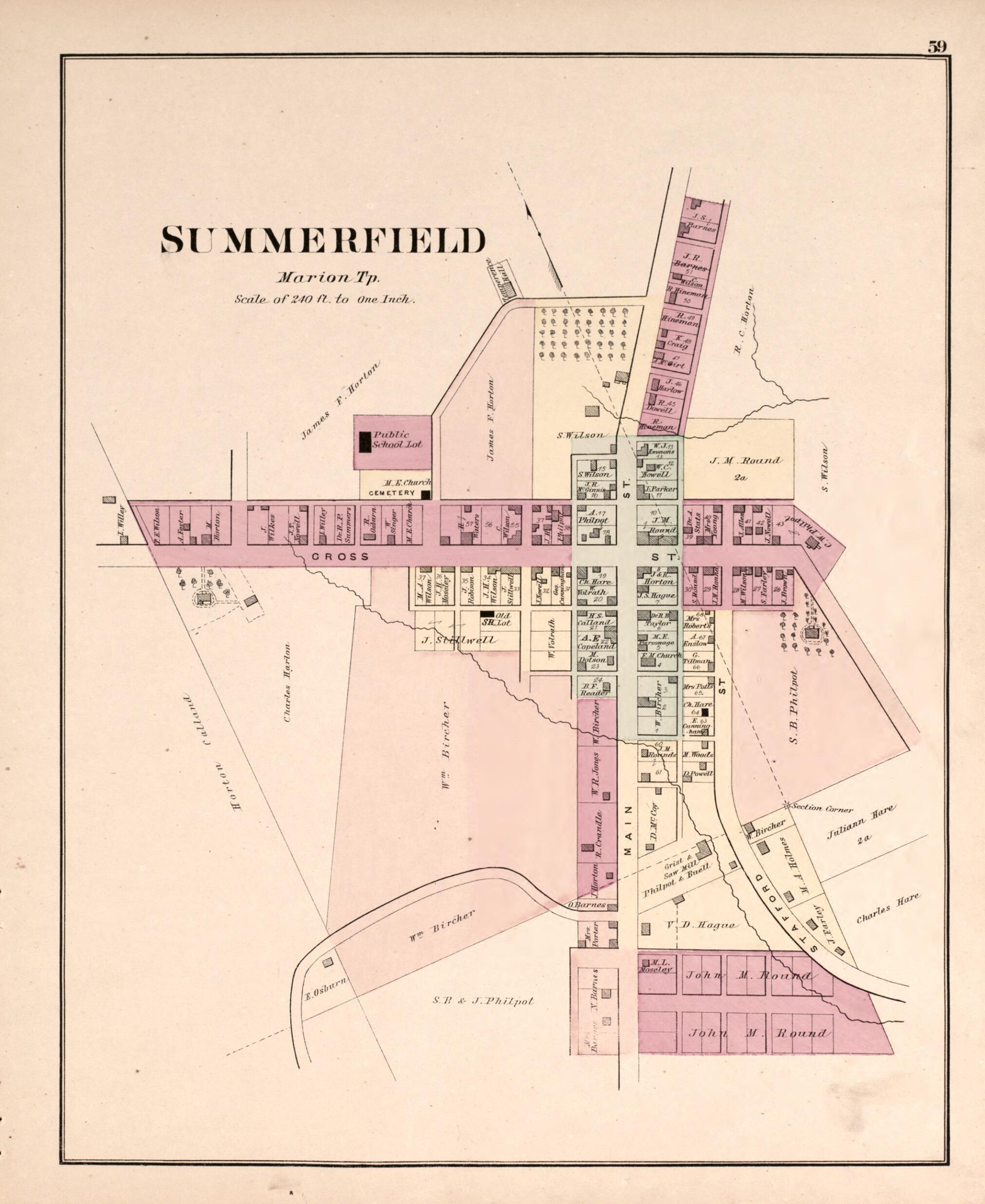 This old map of Summerfield from Centennial Atlas of Noble County, Ohio from 1876 was created by Worley & Bracher in 1876