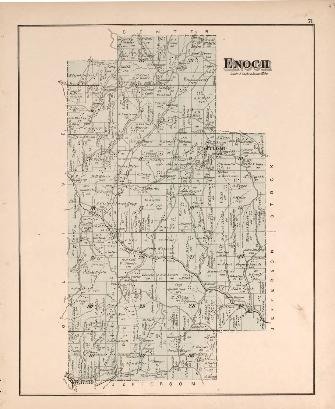 This old map of Enoch from Centennial Atlas of Noble County, Ohio from 1876 was created by Worley & Bracher in 1876