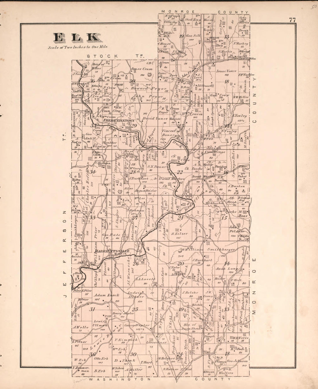 This old map of Elk from Centennial Atlas of Noble County, Ohio from 1876 was created by Worley & Bracher in 1876