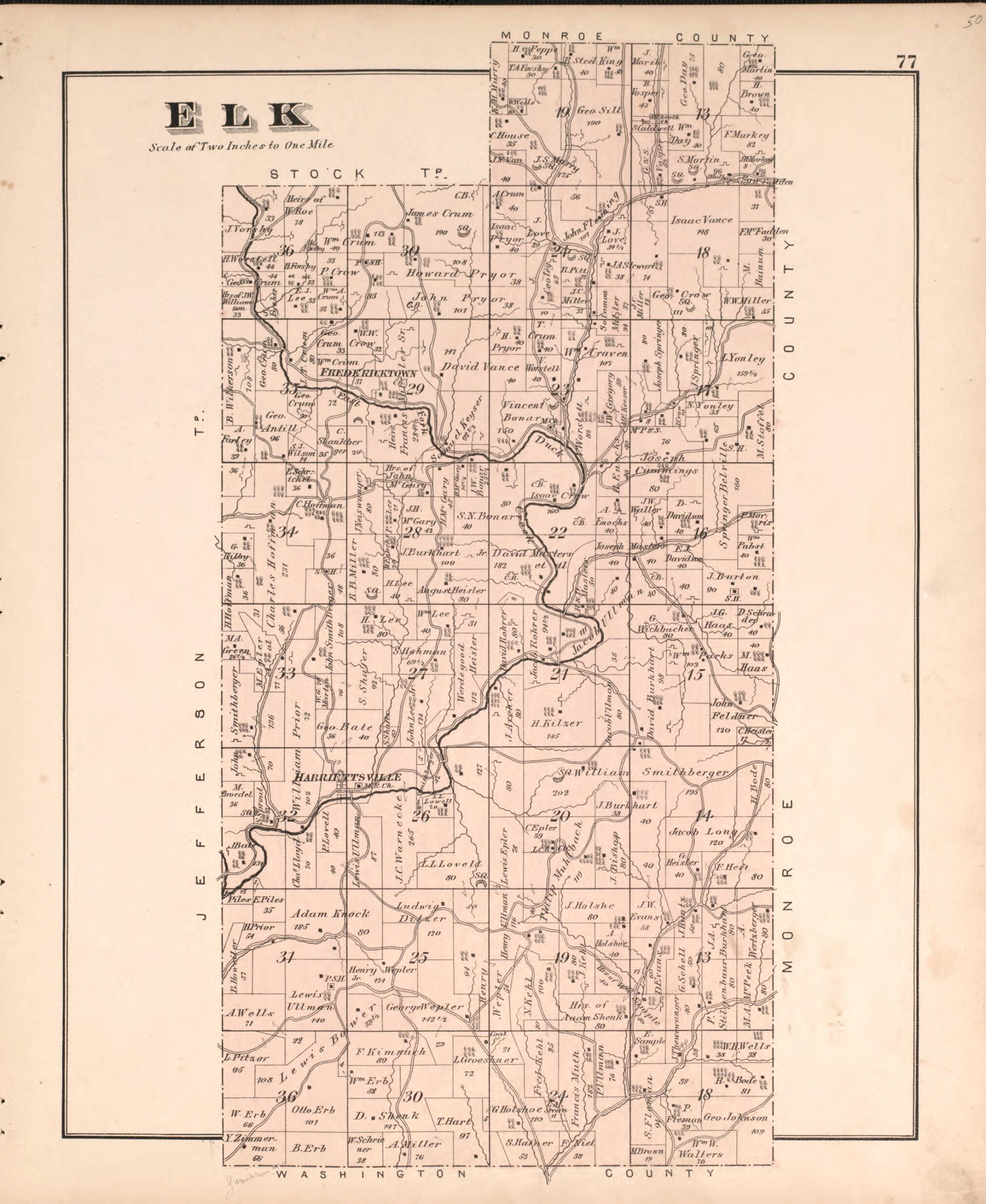 This old map of Elk from Centennial Atlas of Noble County, Ohio from 1876 was created by Worley & Bracher in 1876