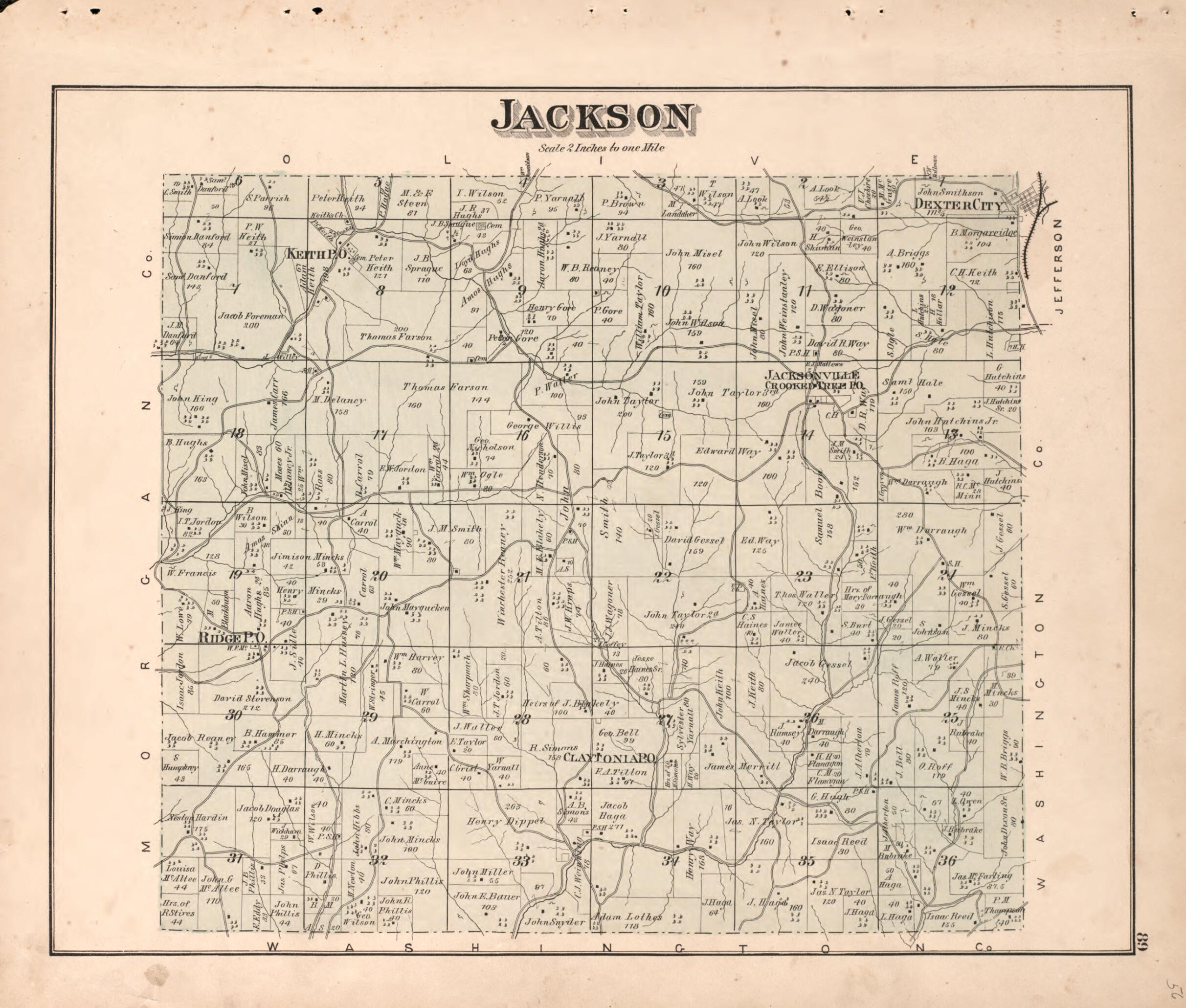 This old map of Jackson from Centennial Atlas of Noble County, Ohio from 1876 was created by Worley & Bracher in 1876