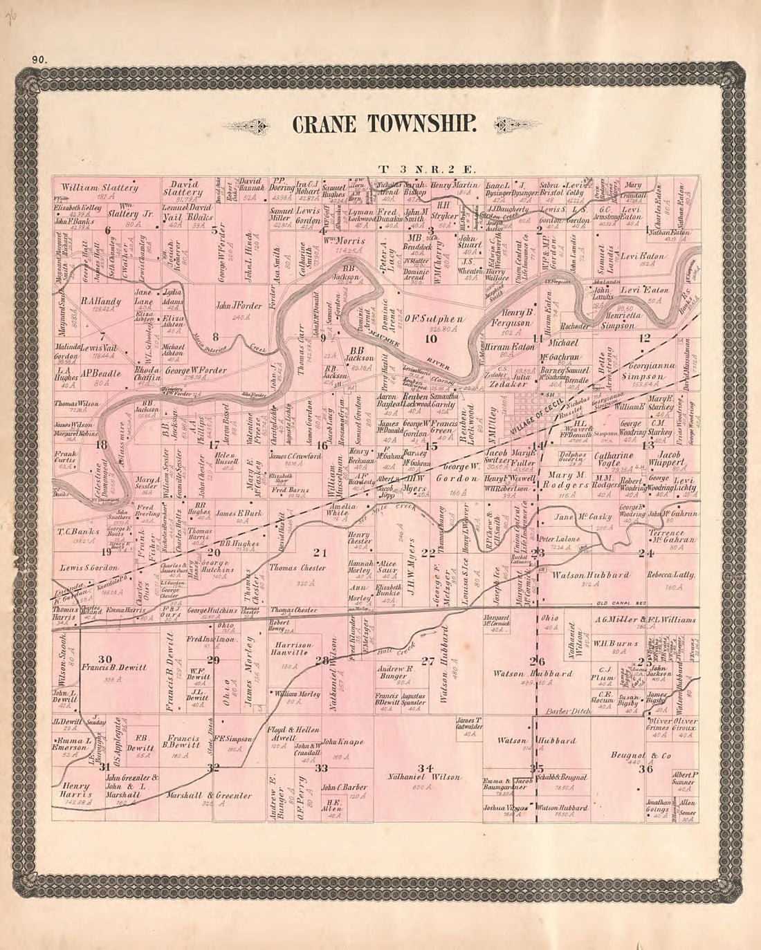 This old map of Crane Township from Historical Atlas of Paulding County, Ohio, Illustrated from 1892 was created by O. (Oliver) Morrow in 1892