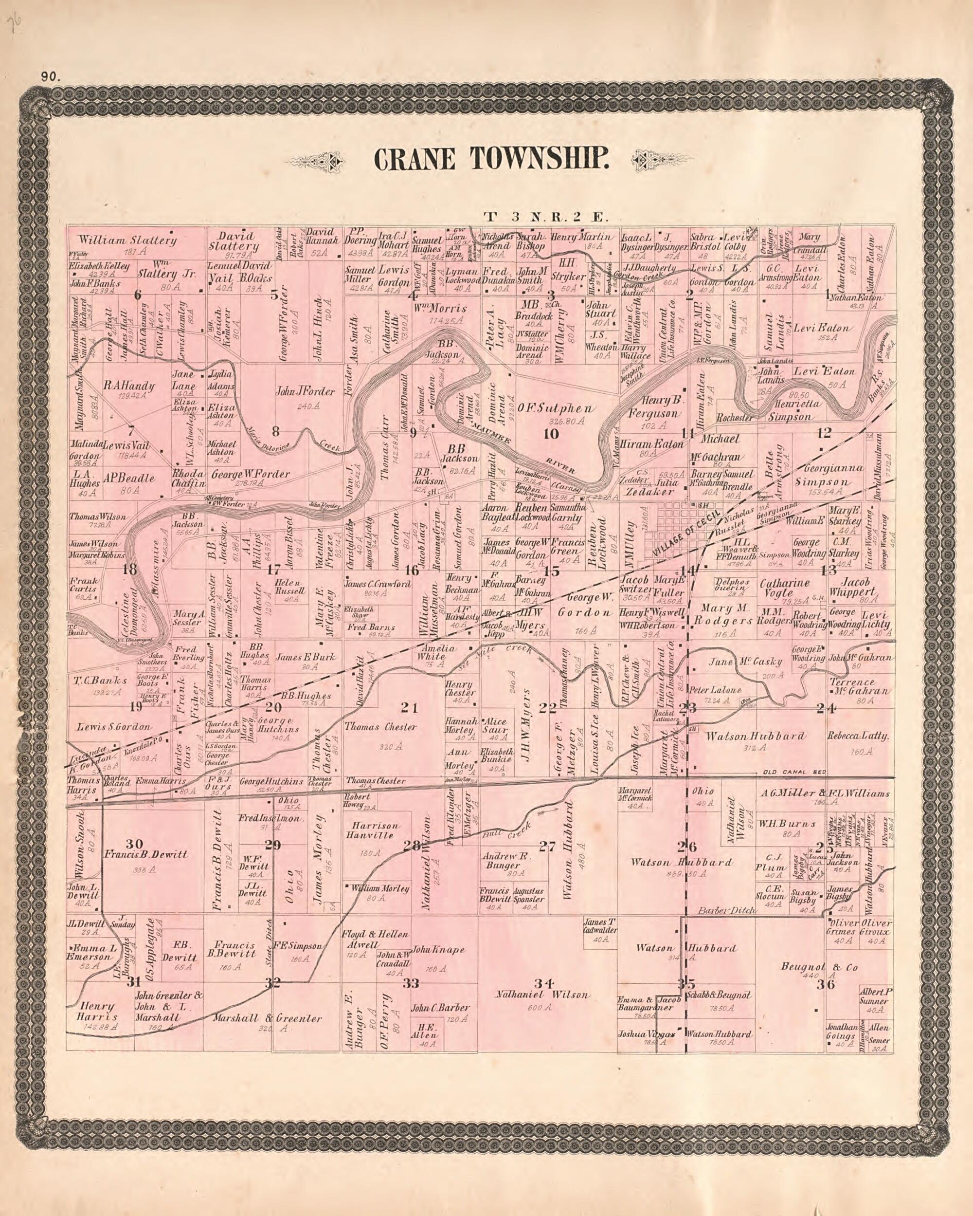 This old map of Crane Township from Historical Atlas of Paulding County, Ohio, Illustrated from 1892 was created by O. (Oliver) Morrow in 1892