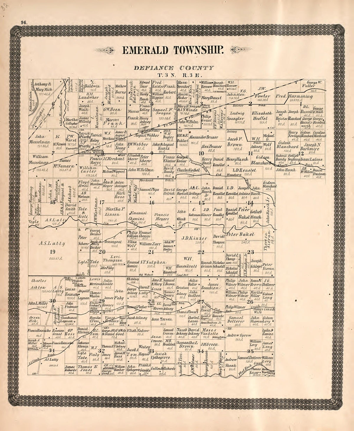 Emerald Township from Historical Atlas of Paulding County, Ohio, Illustrated 1892 by Relic Map Company