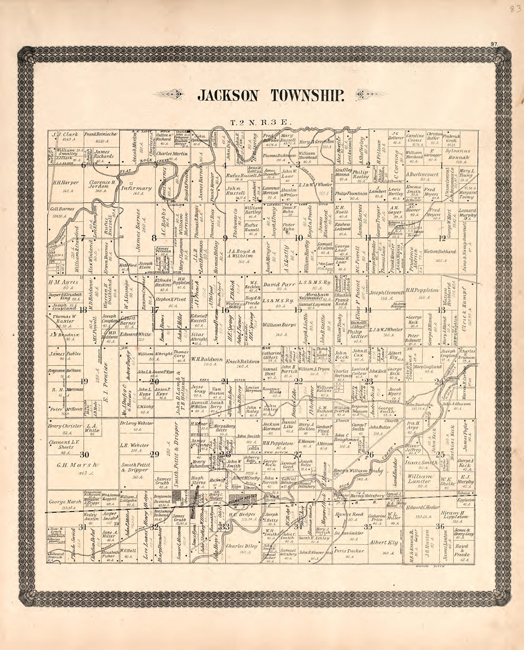 This old map of Jackson Township from Historical Atlas of Paulding County, Ohio, Illustrated from 1892 was created by O. (Oliver) Morrow in 1892