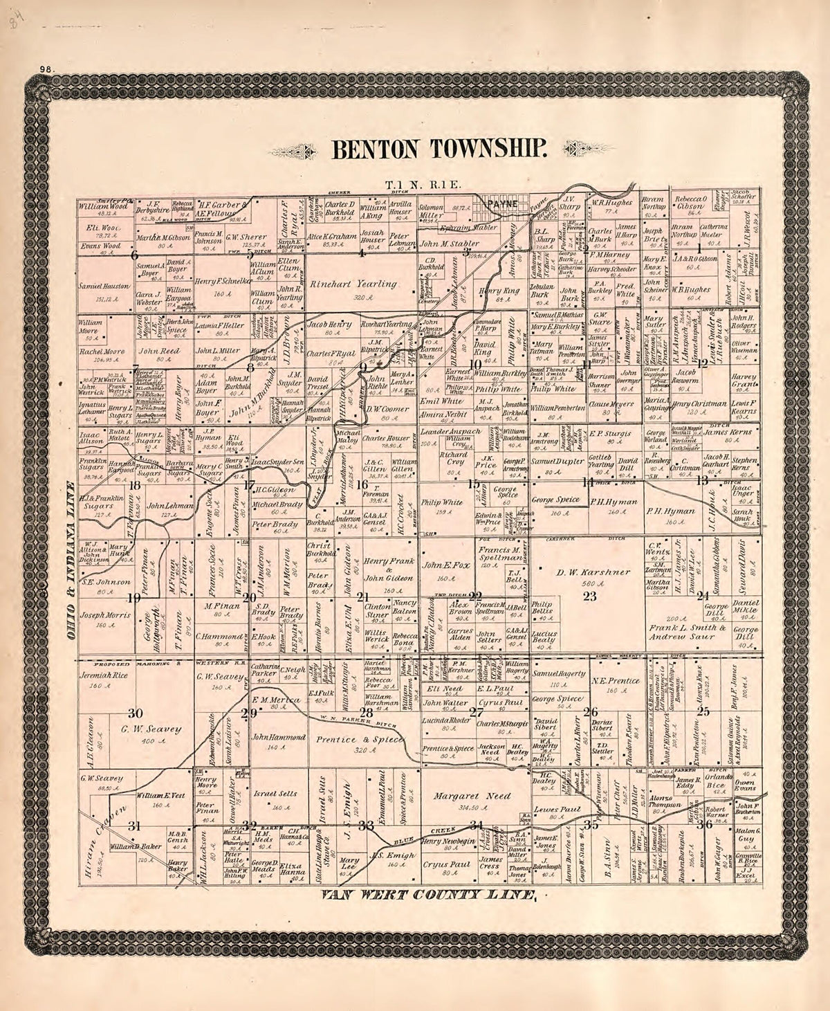 Benton Township from Historical Atlas of Paulding County, Ohio, Illustrated 1892 by Relic Map Company