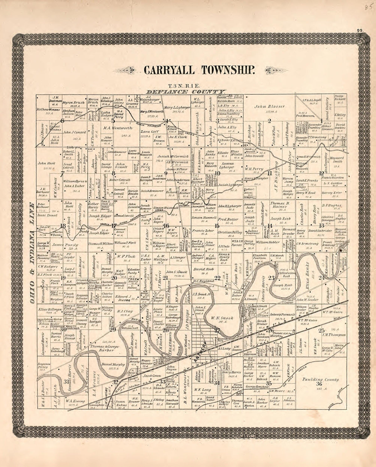 Carryall Township from Historical Atlas of Paulding County, Ohio, Illustrated 1892 by Relic Map Company